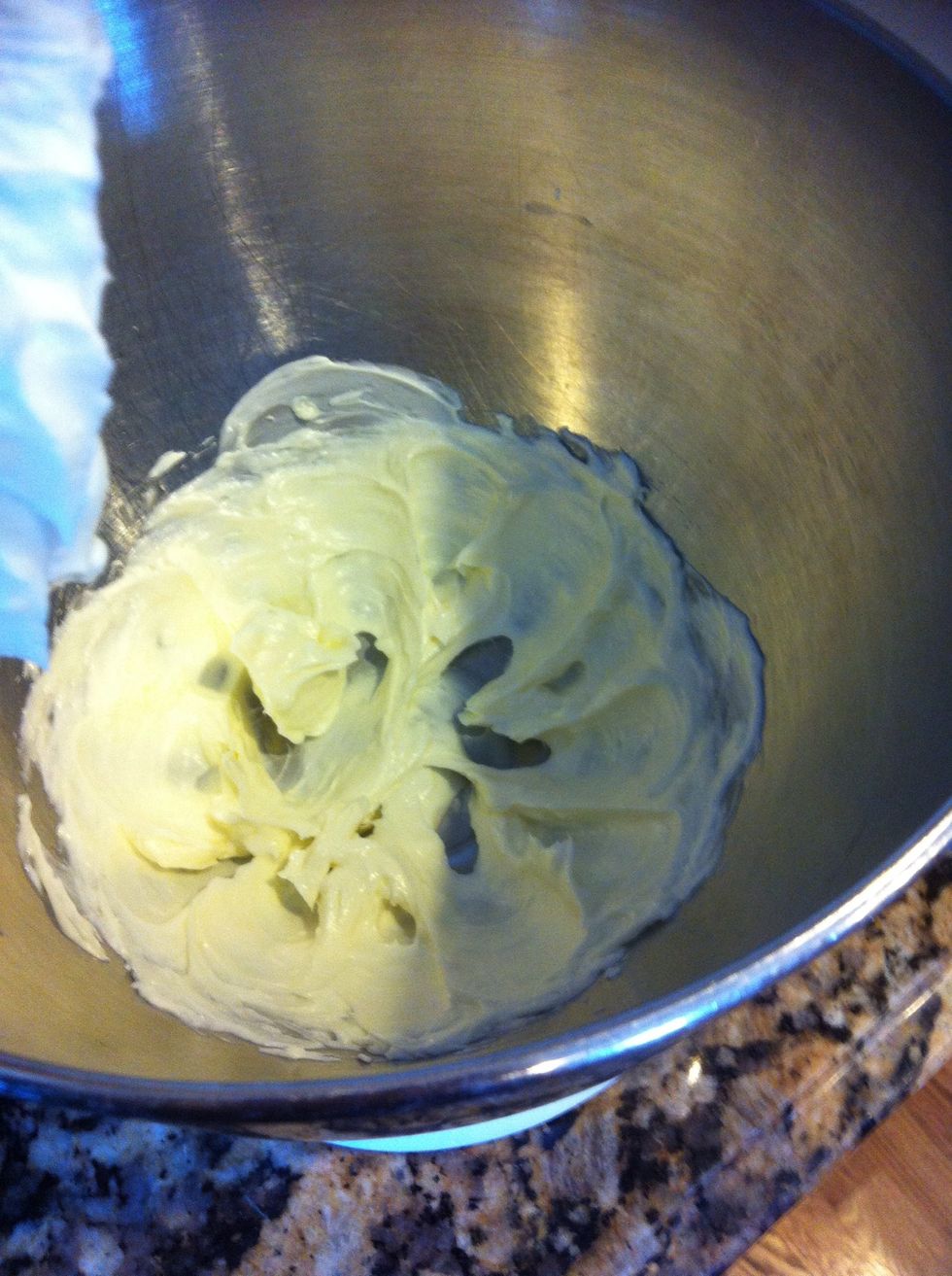 Now for the frostings :) my kids and I prefer caramel frosting but my sister prefers cream cheese. So I made both  Cream ch frosting: in mixer, add 4 oz soft cream cheese and 4 TB soft butter