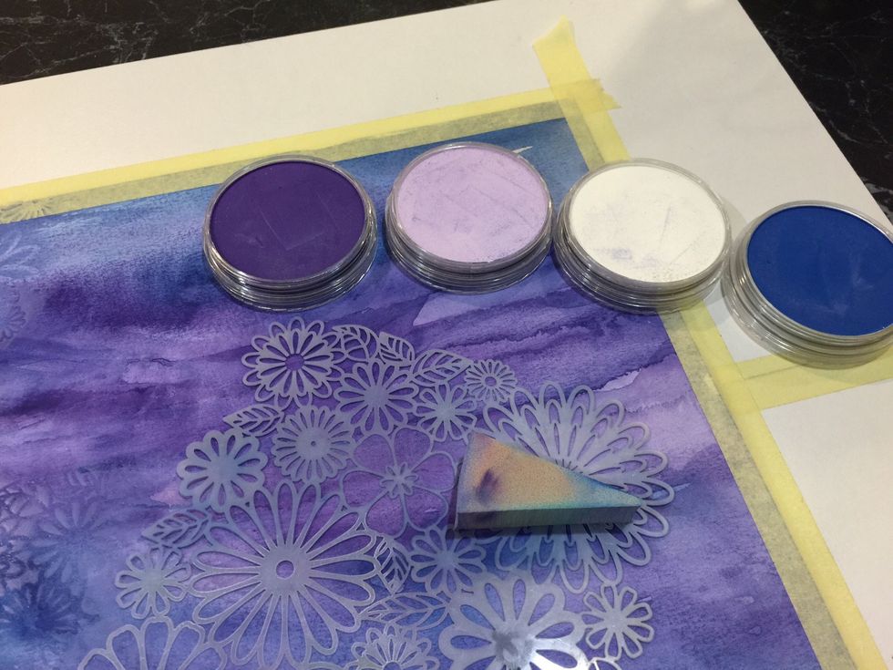 Now for the fun part.  Choose your stencil.  This one from The Crafters Workshop is a gorgeous pattern.  I pulled out some Pan Pastels and a sponge.