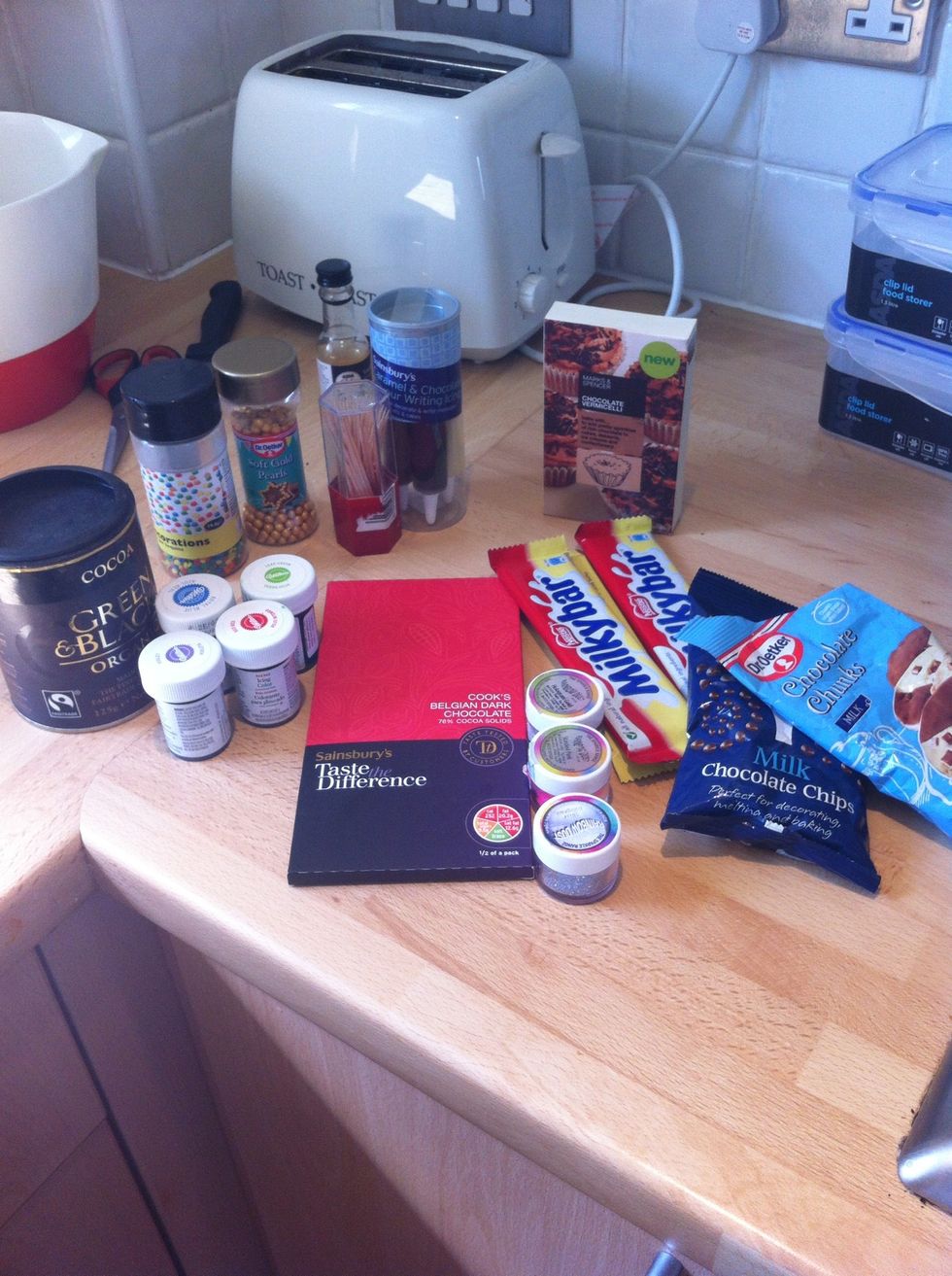 Now for the fun part. Get out everything you have to decorate the cake pops. Anything goes.