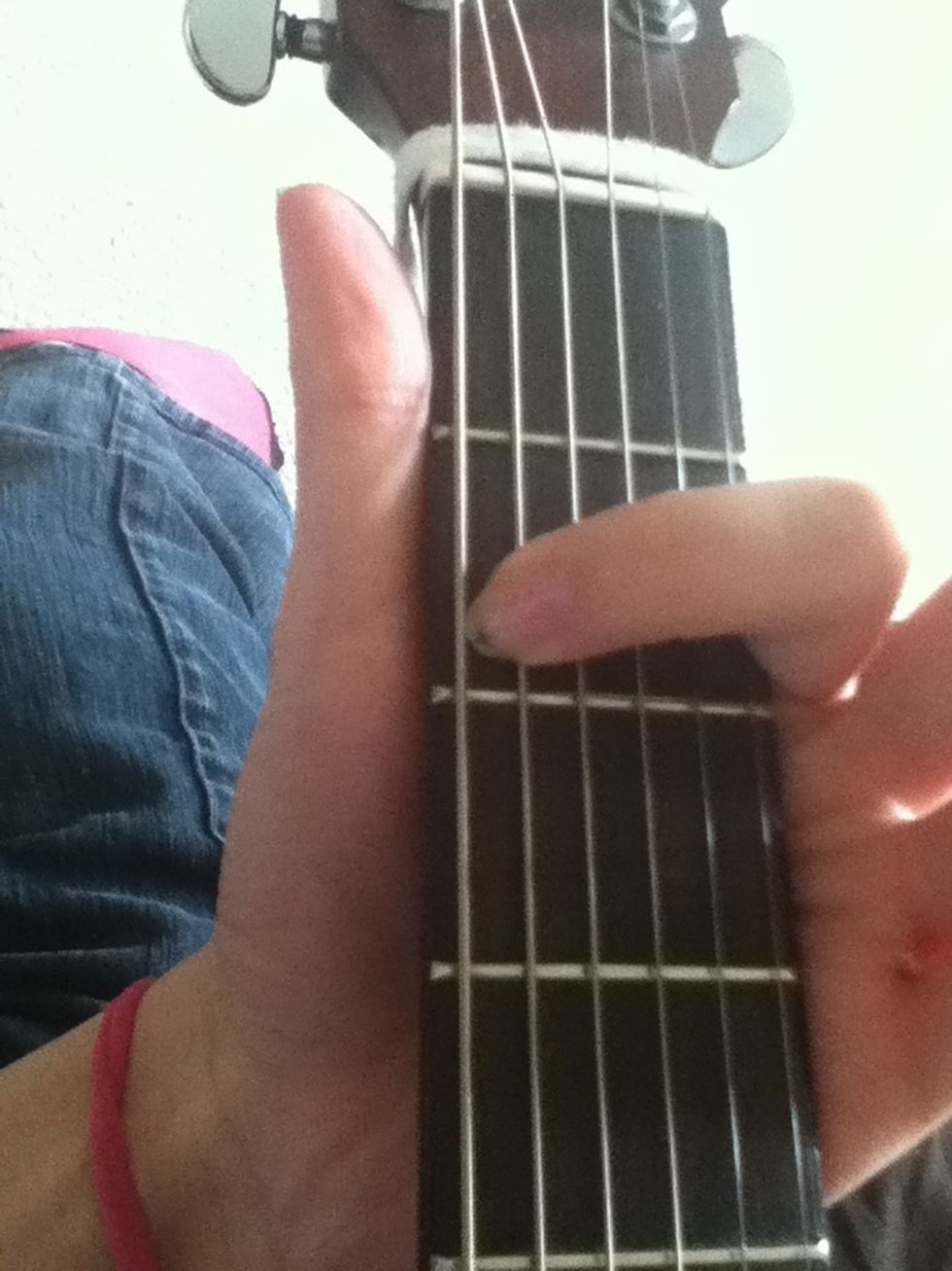 Now for the "G" chord, place 1st finger on 2nd string, 2nd fret