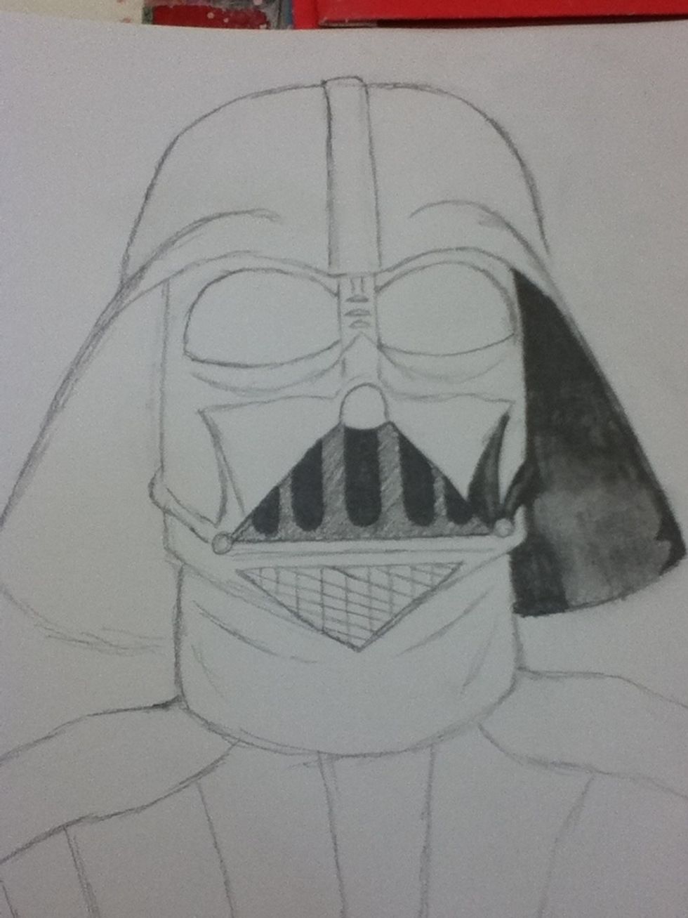 Now for the hard part, shading. I went off a pic for this part. In my picture the helmet was grey and black underneath. The shading is difficult on Vader because his entire suit is a black shine.