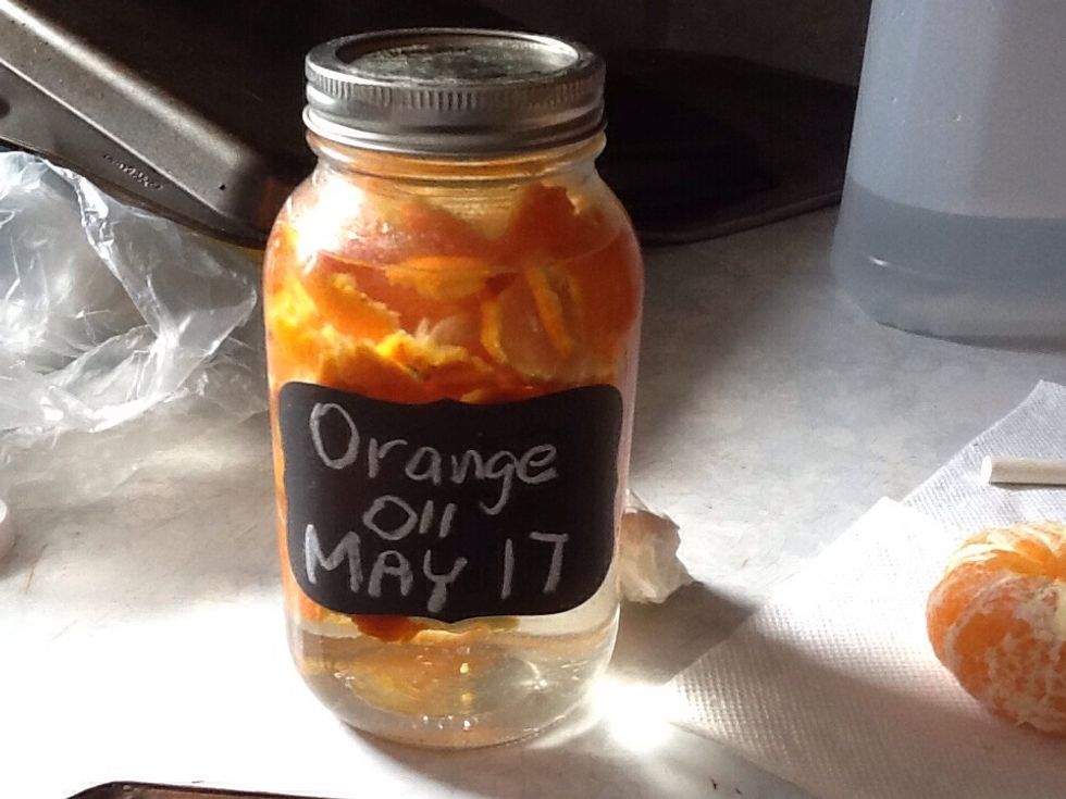 Now for the label if you choose to use one. I put what's inside and the date. This jar needs to sit anywhere from one to two weeks. You will notice the liquid getting thicker and turning orange.