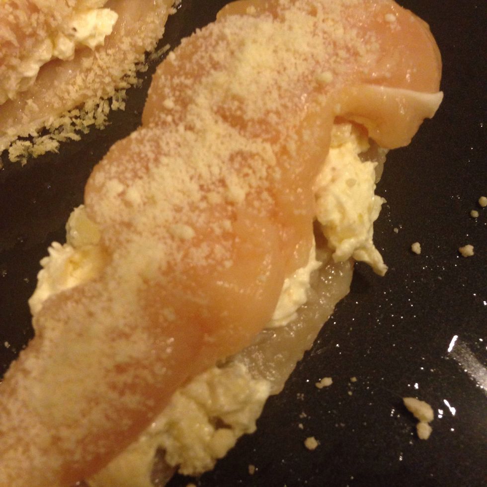 Now for the low carb option, simply replace the Panko with Parmesan cheese.