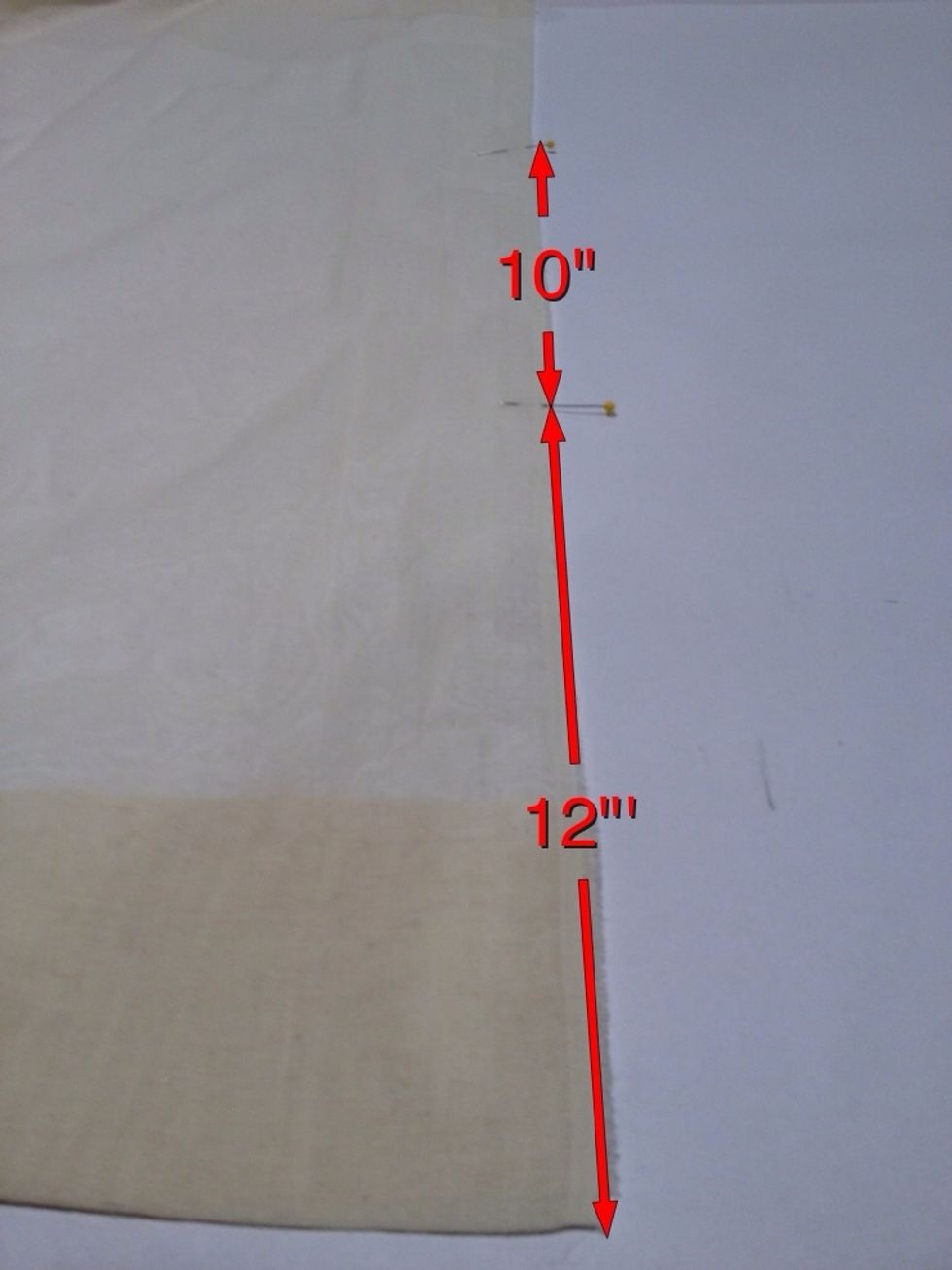 Now for the ruffling. Measure up 12" from the bottom of the panel and mark. Measure up another 10" and mark.