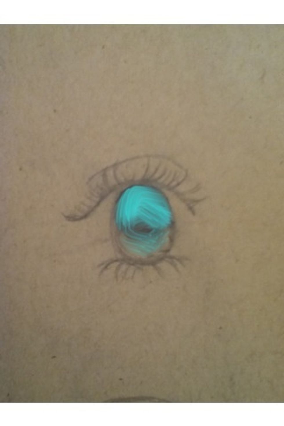 Now for this eye, I shaded darker on the top and was lighter towards the bottom. The brighter blue on the eye shows the darker area and the lighter is the lighter area :P