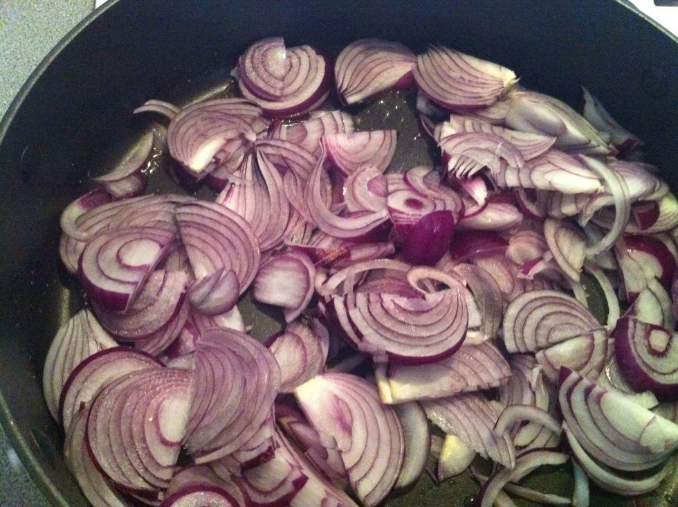 Now fry the red onion in some salt. The salt will draw out moisture making the onion crispy