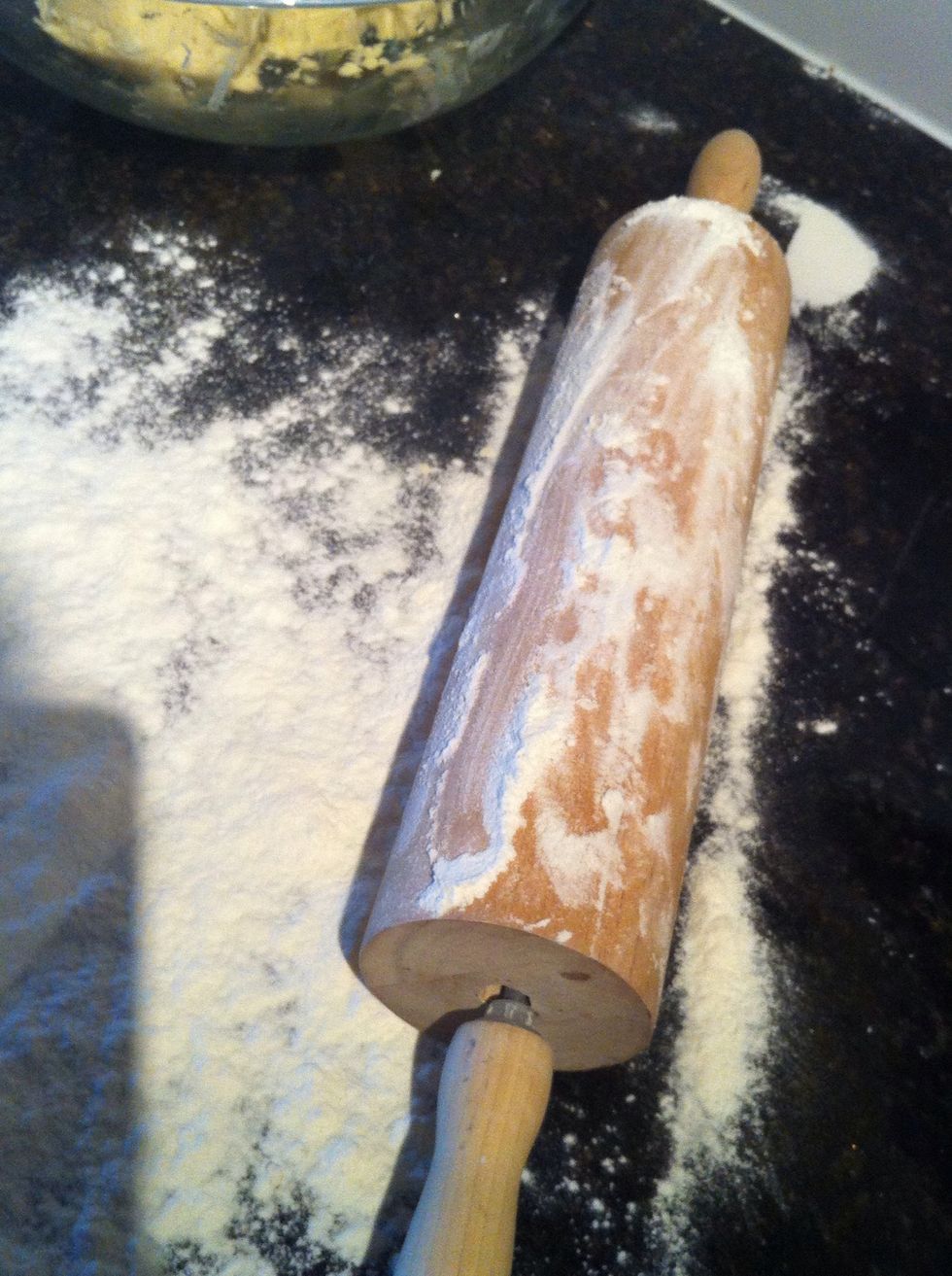 Now generously sprinkle some flour onto your counter... Make sure you have enough room for rolling this dough out! Also cover your rolling pin with flour so nothing will stick.