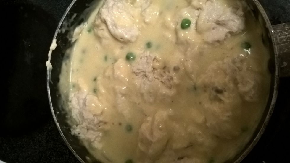 Now gently place your dough into your chicken mix ( Make sure they're not too close together) Cook for 20 min the first ten uncovered but then covered for the other half