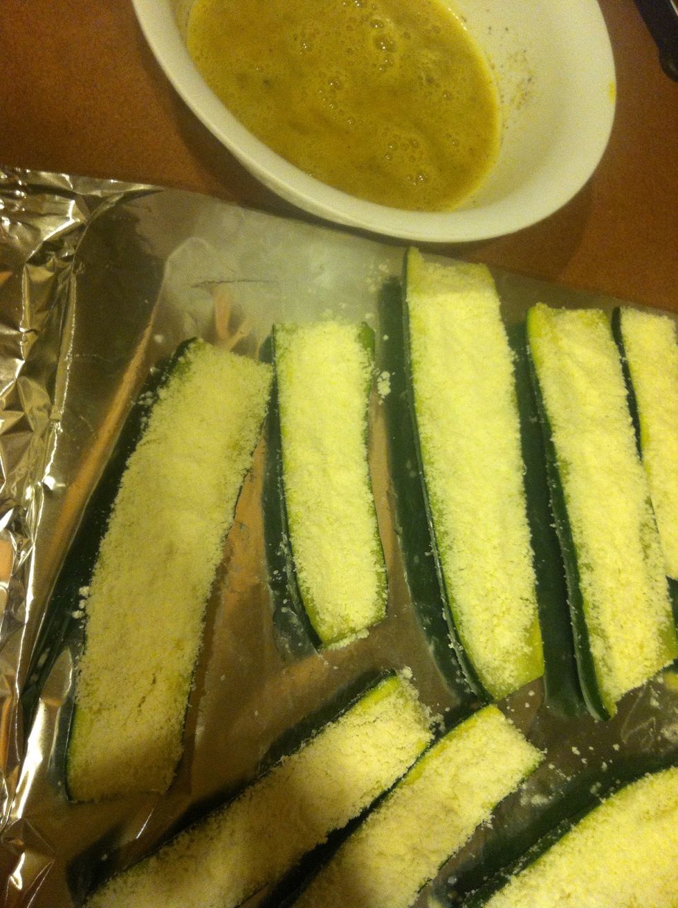 Now get the stuffed zucchini & egg mixture. Make sure oil is hot \u27a1