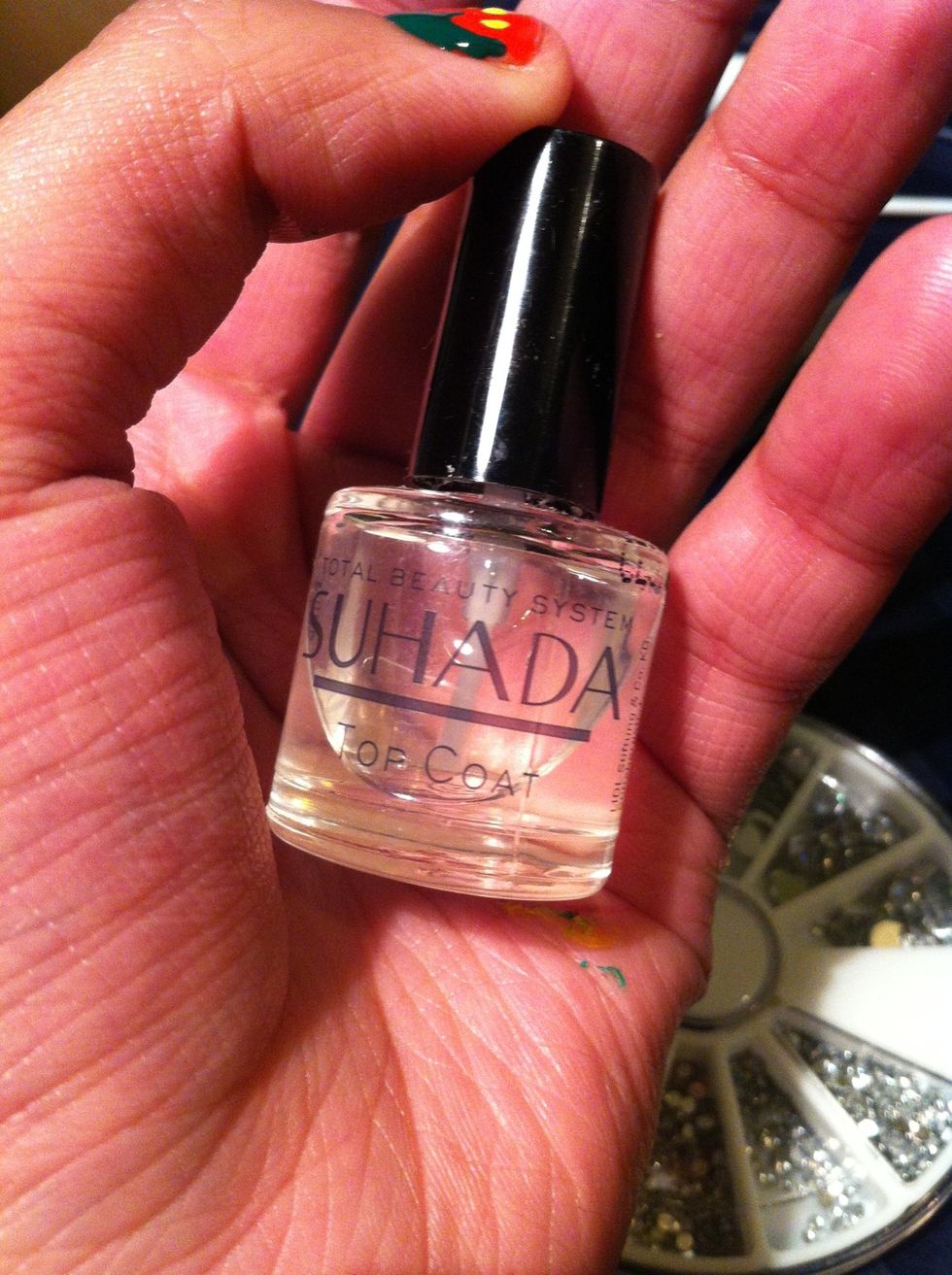 Now get your base coat or clear nail varnish and give a last coat to protect and add shine