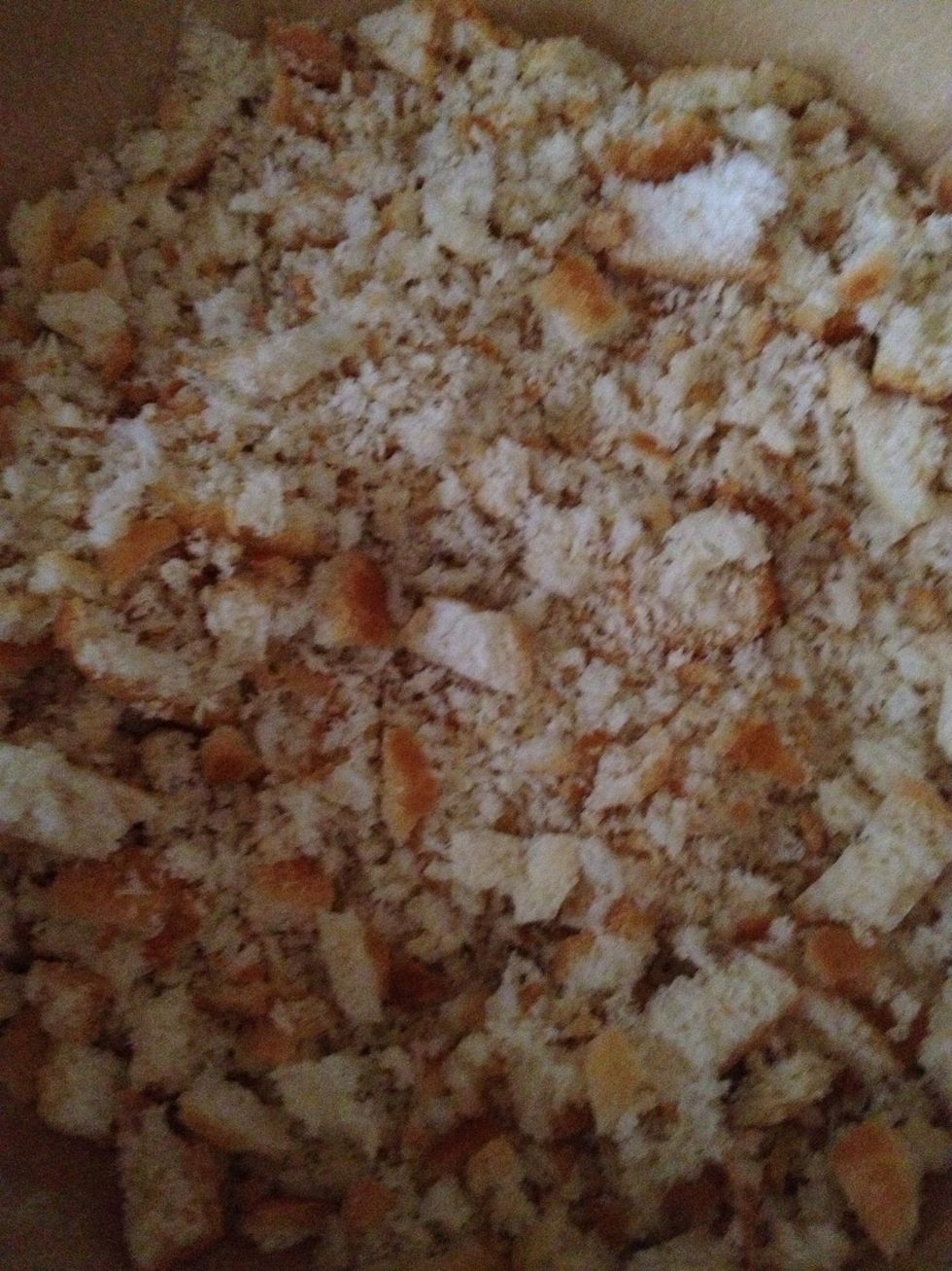 Now get your bread crumbs and add all the liquid in the bread crumbs