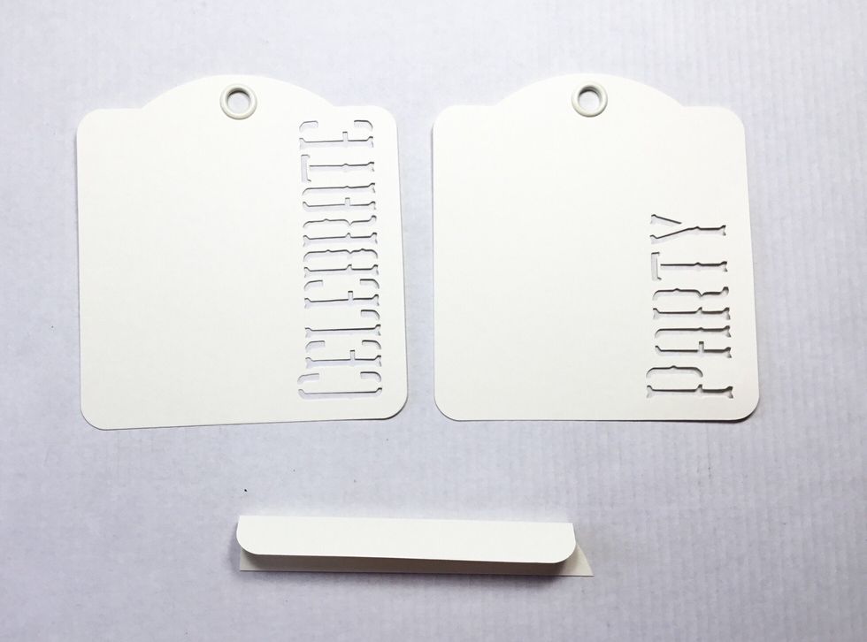 Now get your other tags for the front and back. I have chosen to use Graphic 45 Cheers, Party, Celebrate Ivory Square Tags.