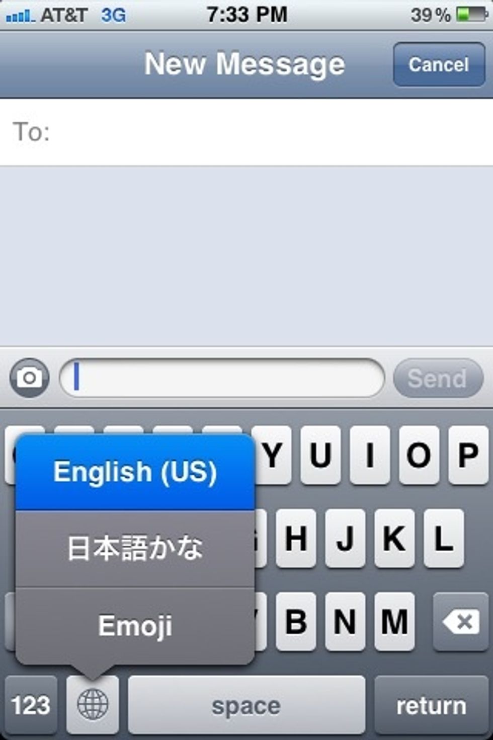 Now go into texting or whatever and select the globe at the bottom:)