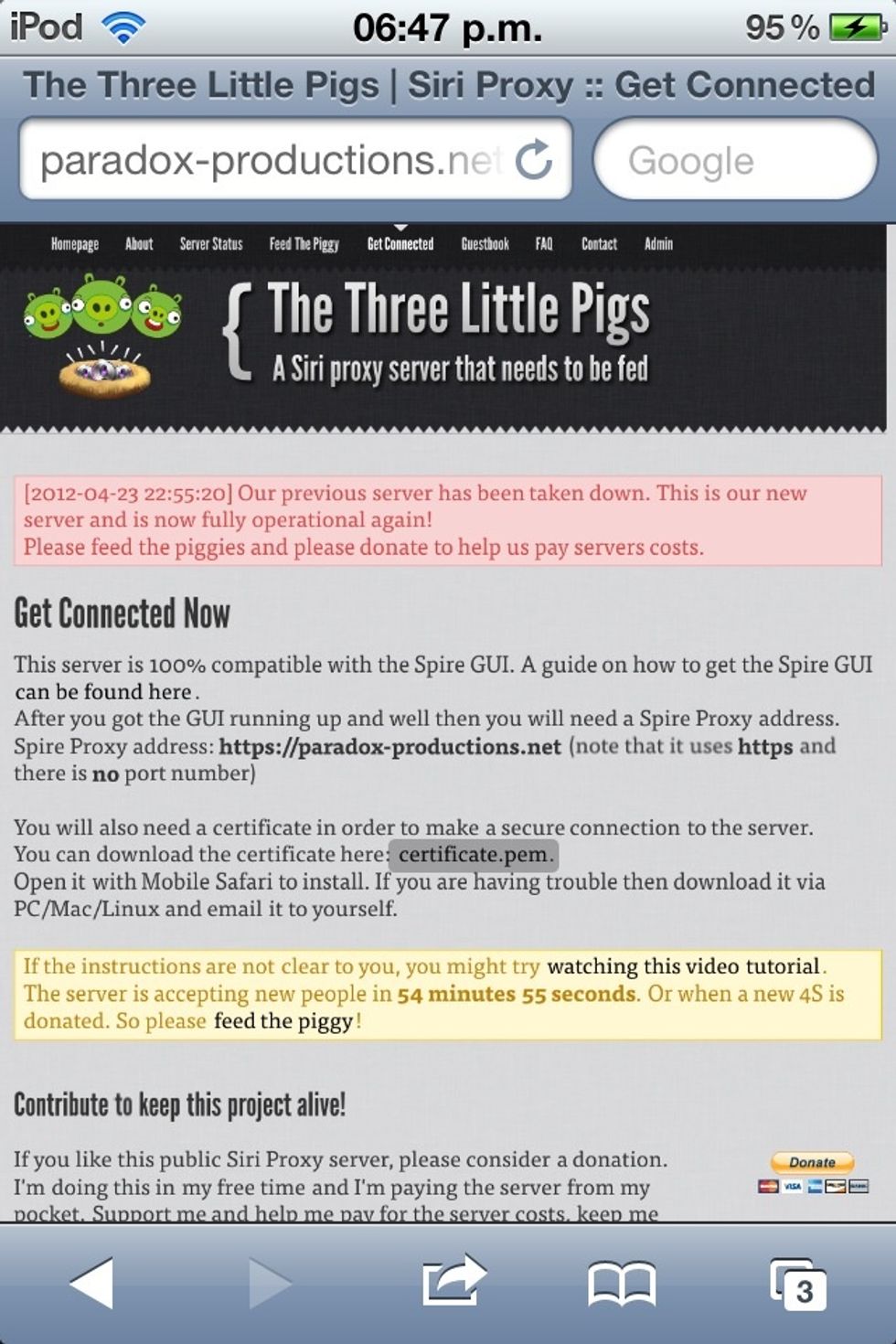 Now go the little three pigs page and click in certificate.pem