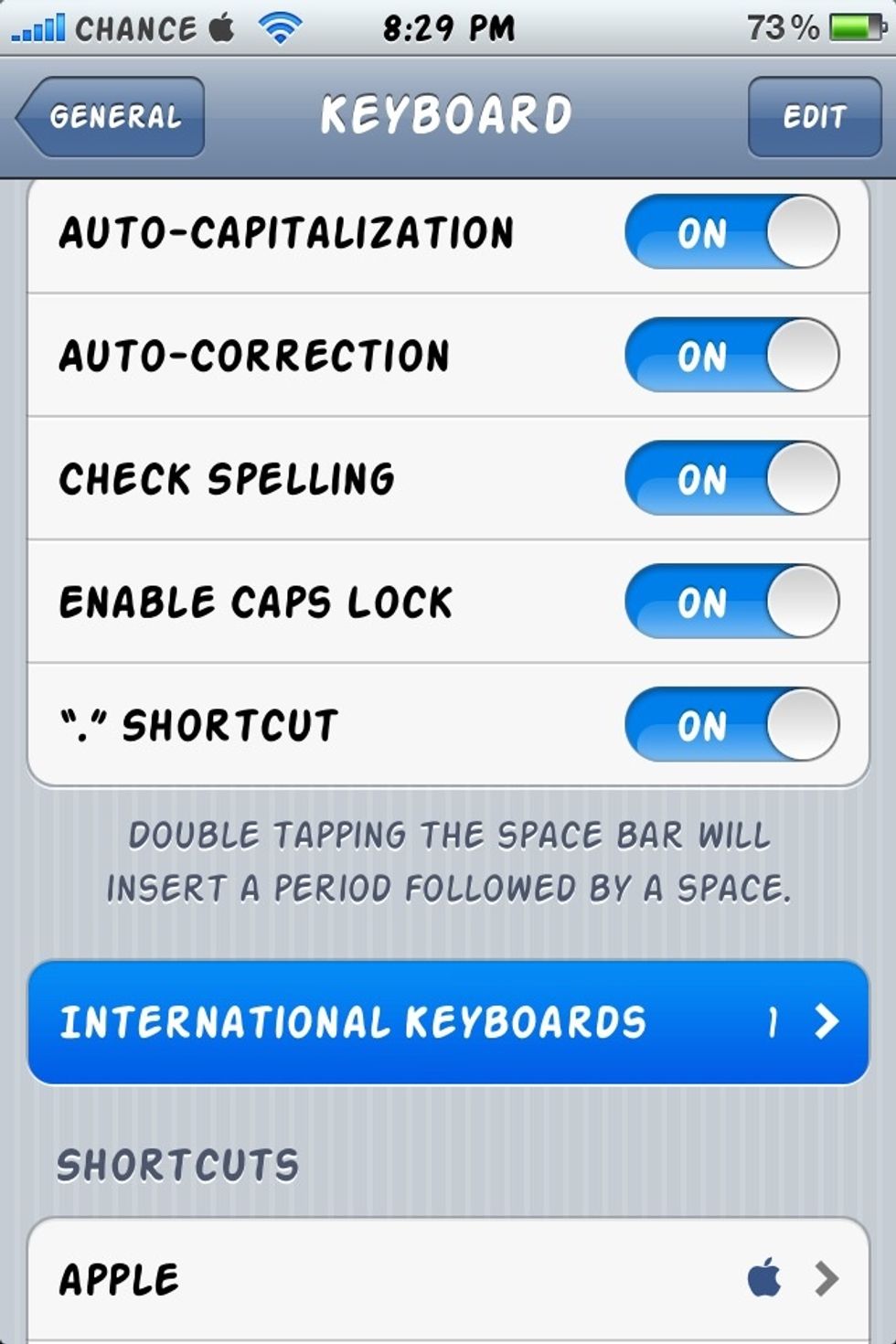 Now go to "International Keyboards"