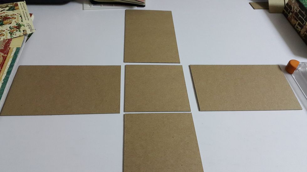 Now go to the first explosive box Christmas house, cut chipboard of 6"x3-5/8" (4pcs) and 3-5/8"x3-5/8" (1pc)