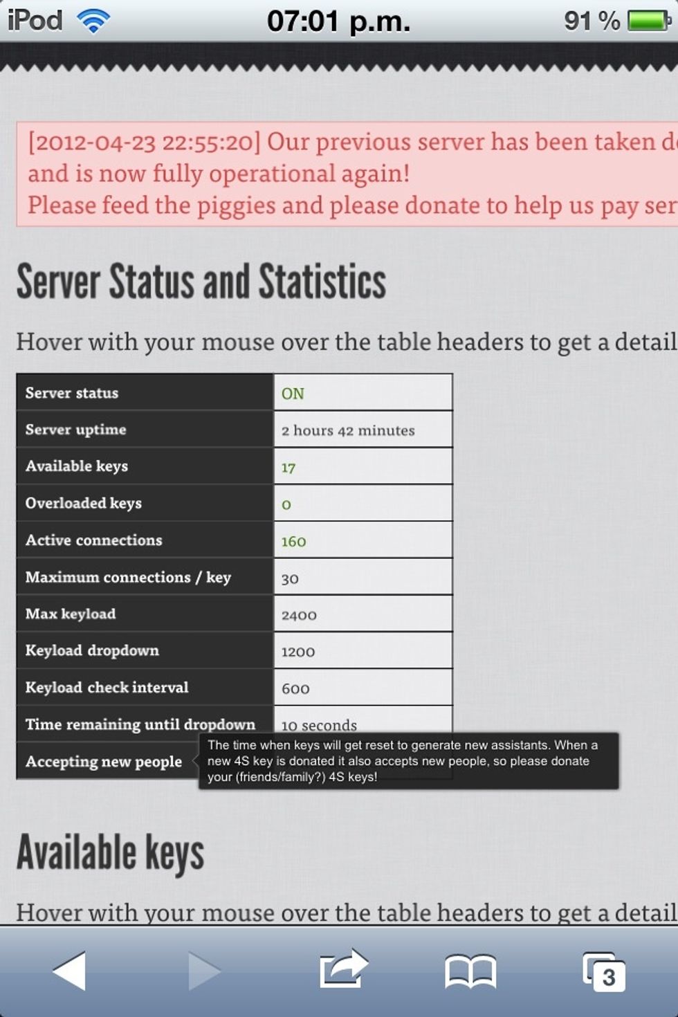 Now go to the page The little three pigs we have to check server status and wait for the happy hour (accept new people) to try to use siri