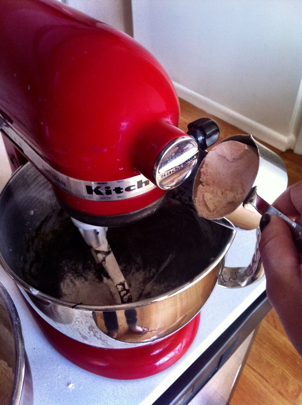 Now grab the dry and spicey mixture you made earlier, and slowly mix in.