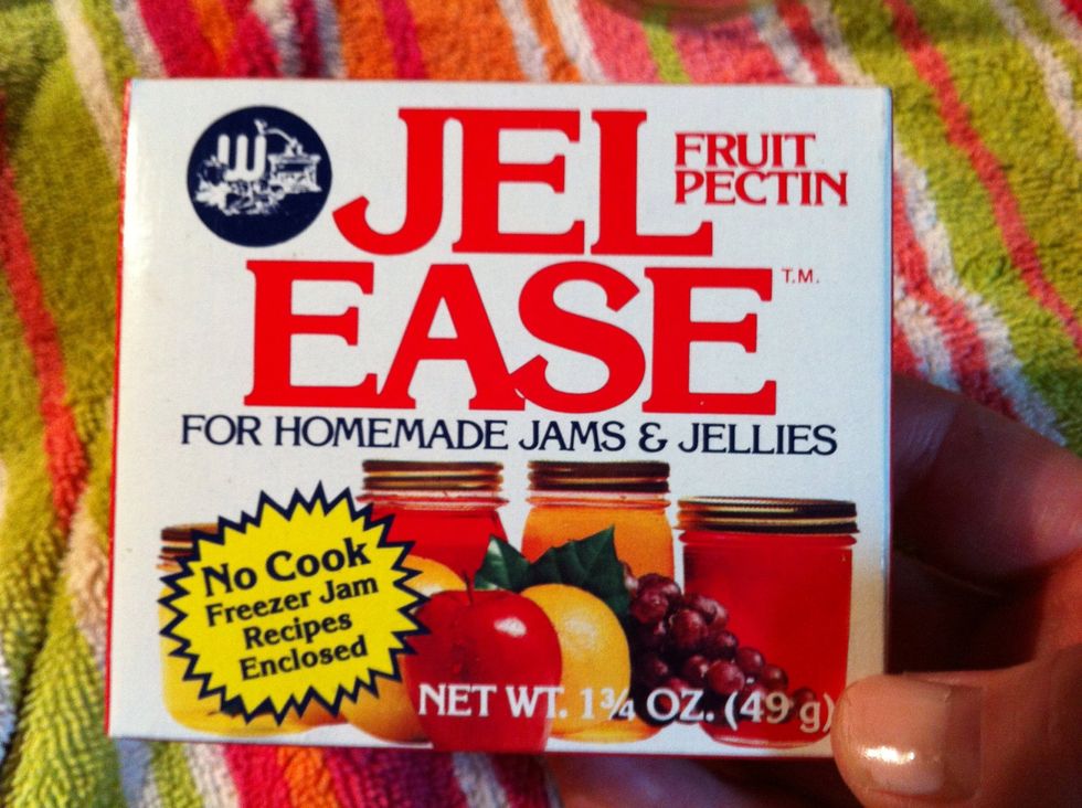 Now grab the Fruit Pectin. Vegan Friendly! Read the instructions to be sure. But usually it's 1 package for 4 cups of juice.