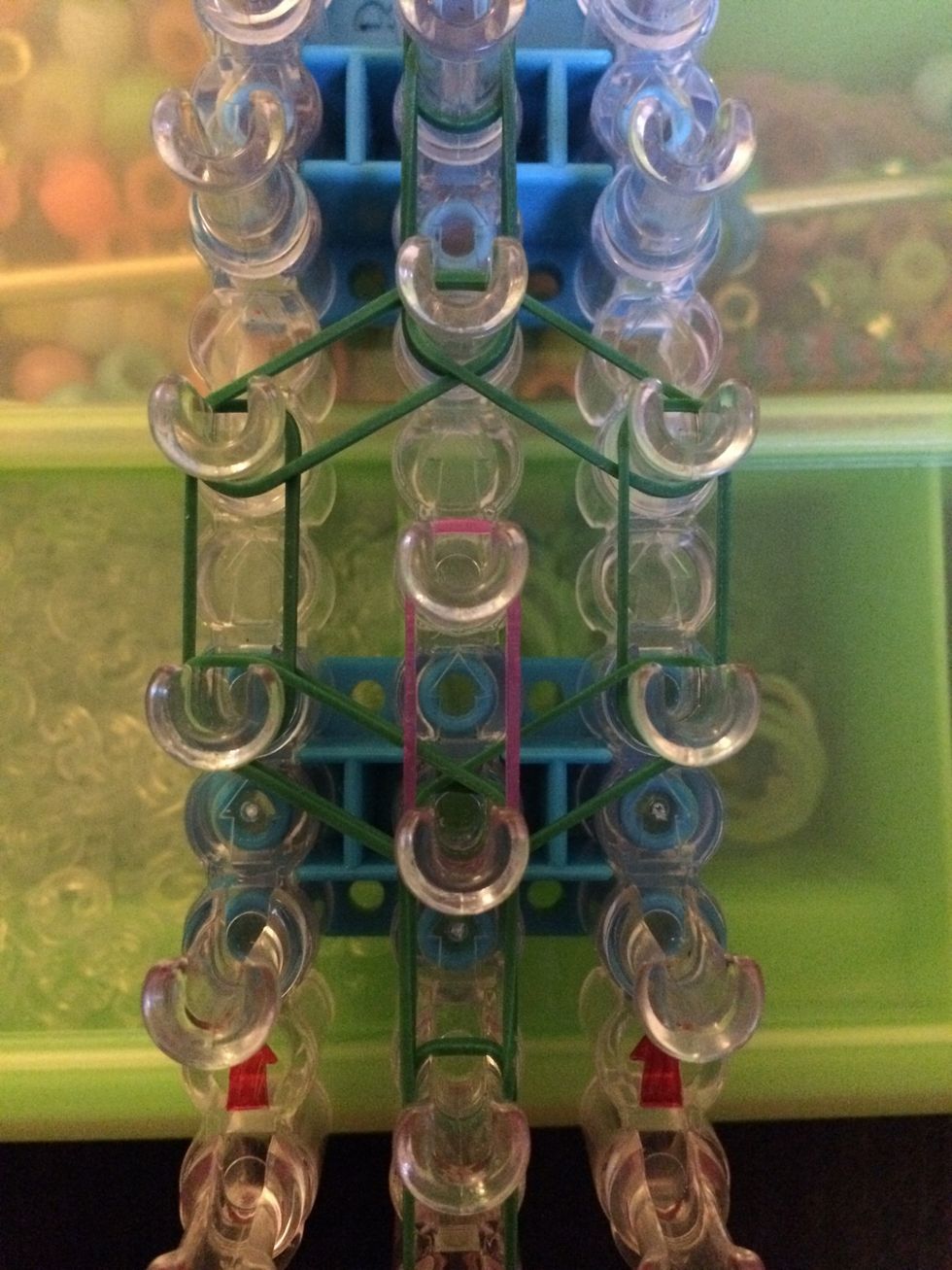 Now grab your bands for the starburst color. Place your first one like this.