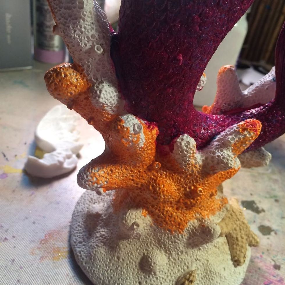 Now grab your Sorbet in Coral and brush it onto the coral part of the piece randomly.