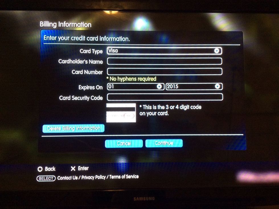 Now here is where you need to put the information the user's credit card information in.