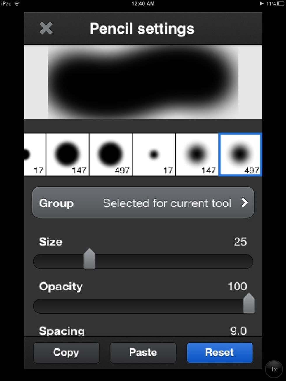 Now I am going to go to my pencil settings and choose the large fuzzy brush and use these settings.