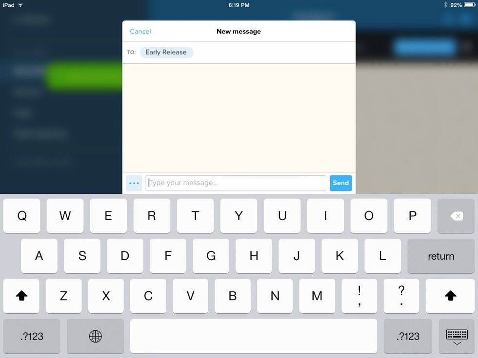 Now I can ask people to join this group, using the code that starts with the @ sign. To send the group a message, I type in this rectangle. Click the three dots at the left to reveal more options.