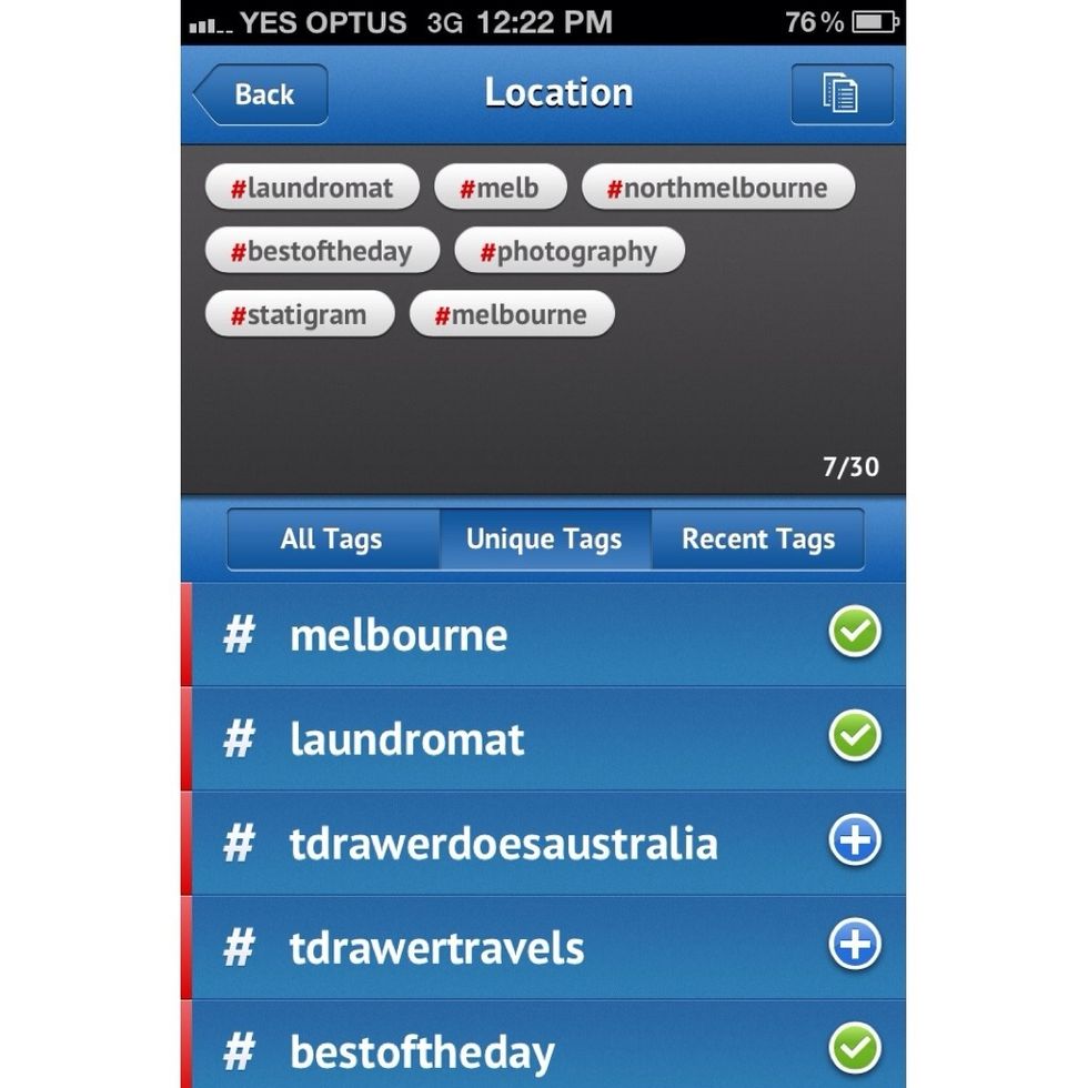 Now I can go through the whole list of hashtags and see which Location ones relate to my photo. I've found a few more on the list including #northmelbourne (the suburb the photos taken in) .