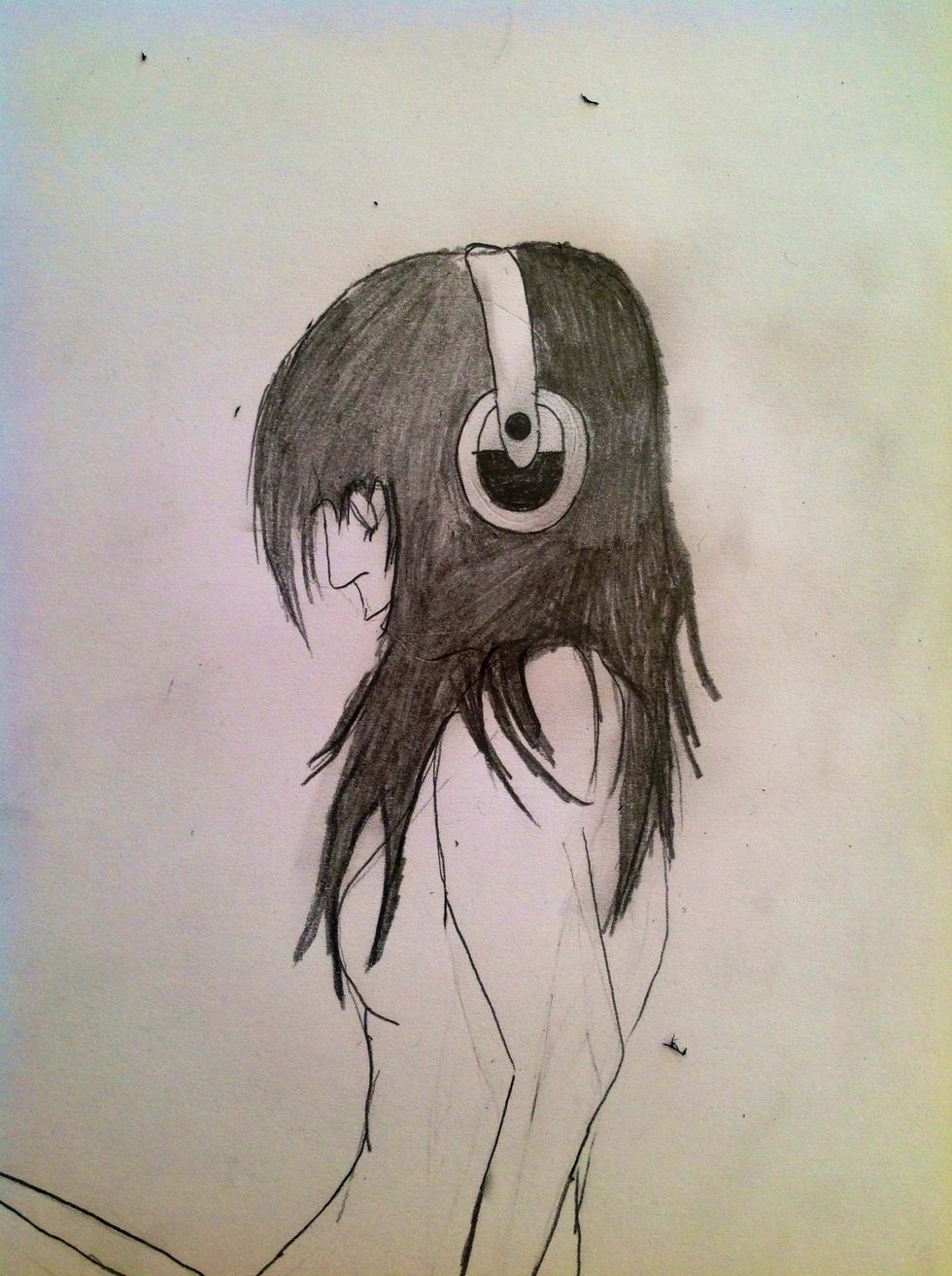 Now I finished colouring the hair with the coal pencil, if you don't have it it's okay you can use normal pencil...