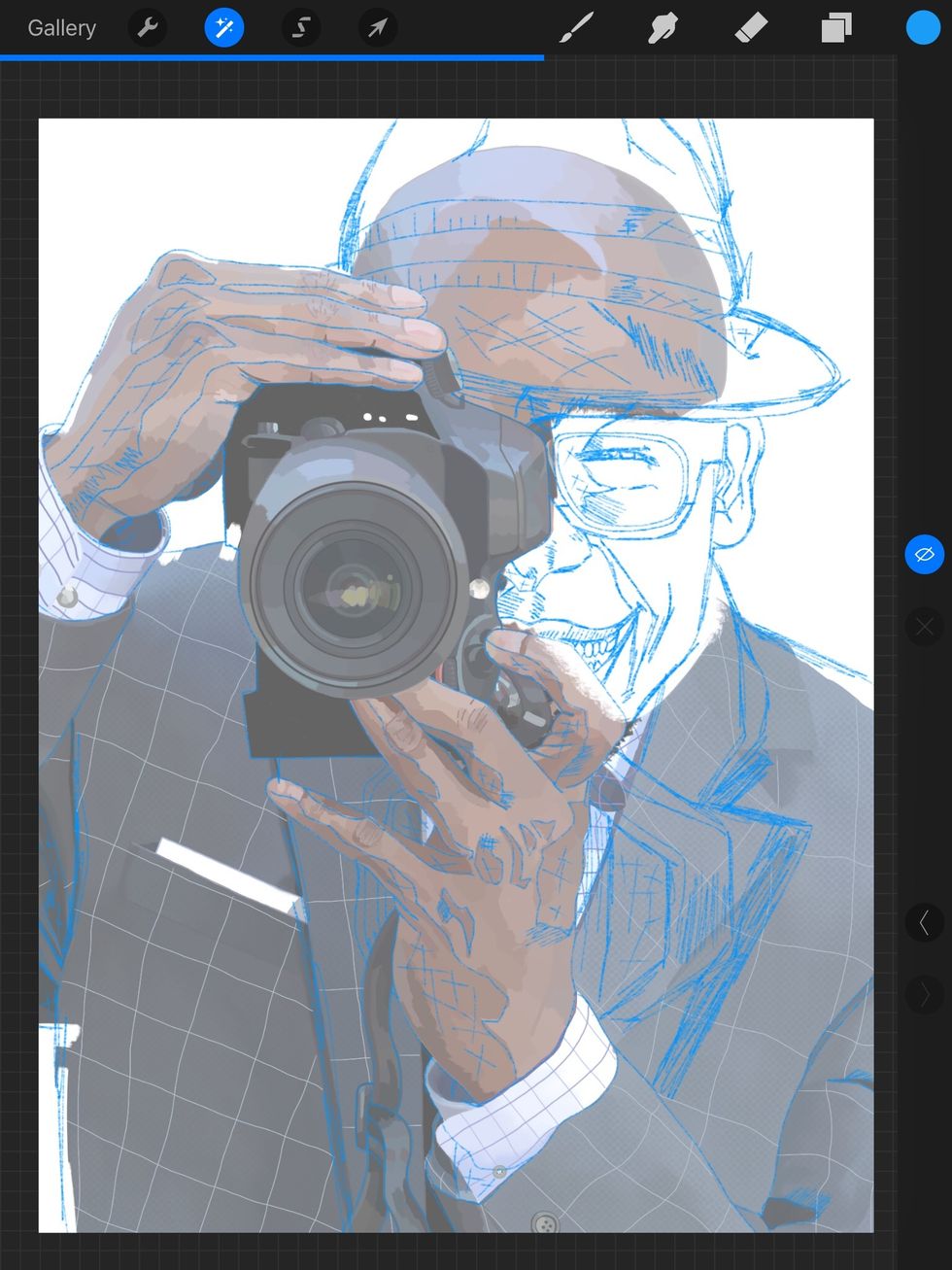 Now I go back to my "painting layer and adjust the opacity. I can see my sketch better now.