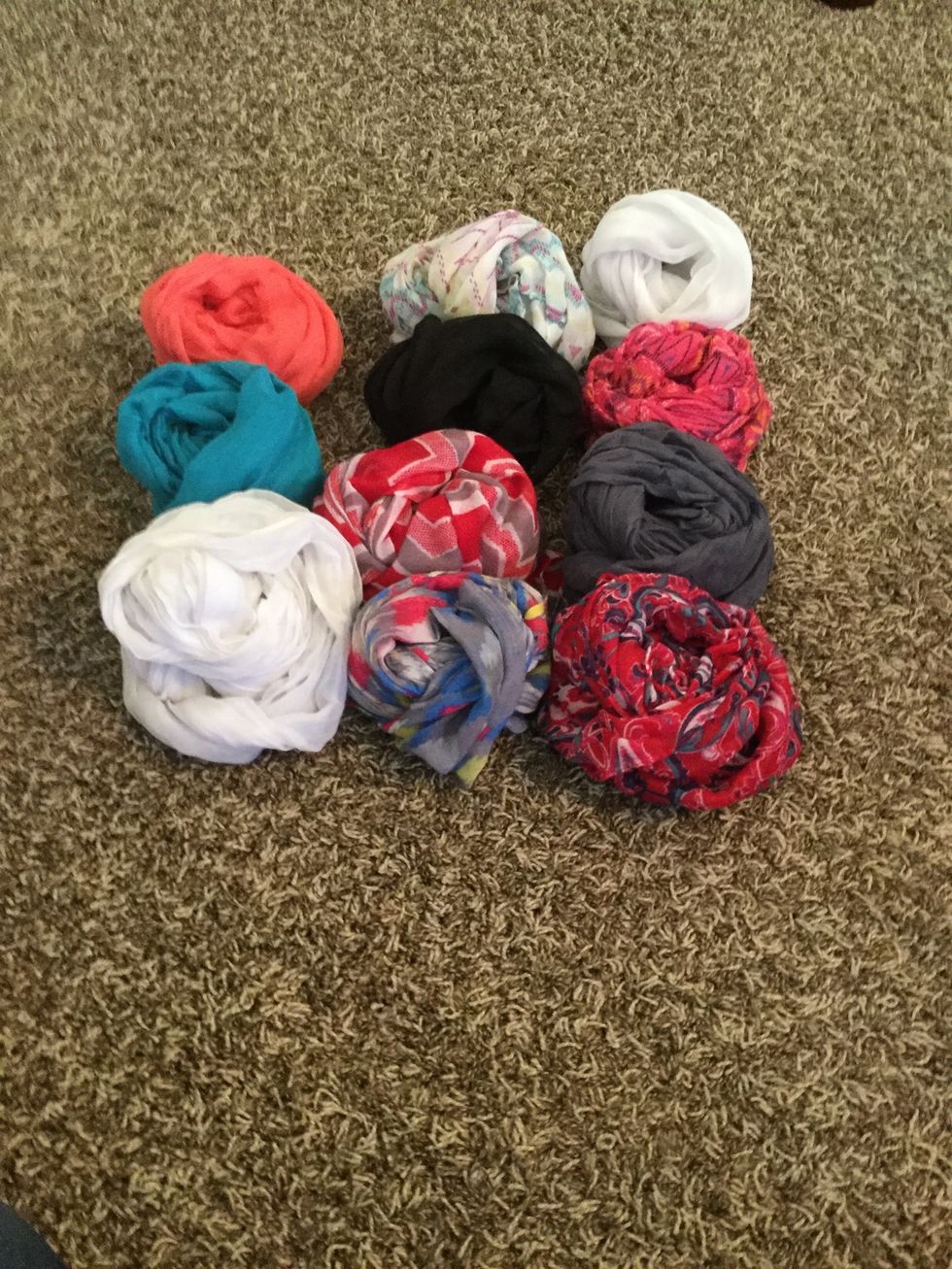 Now I have all my little piles. Lay them out in the order you want to hang them.