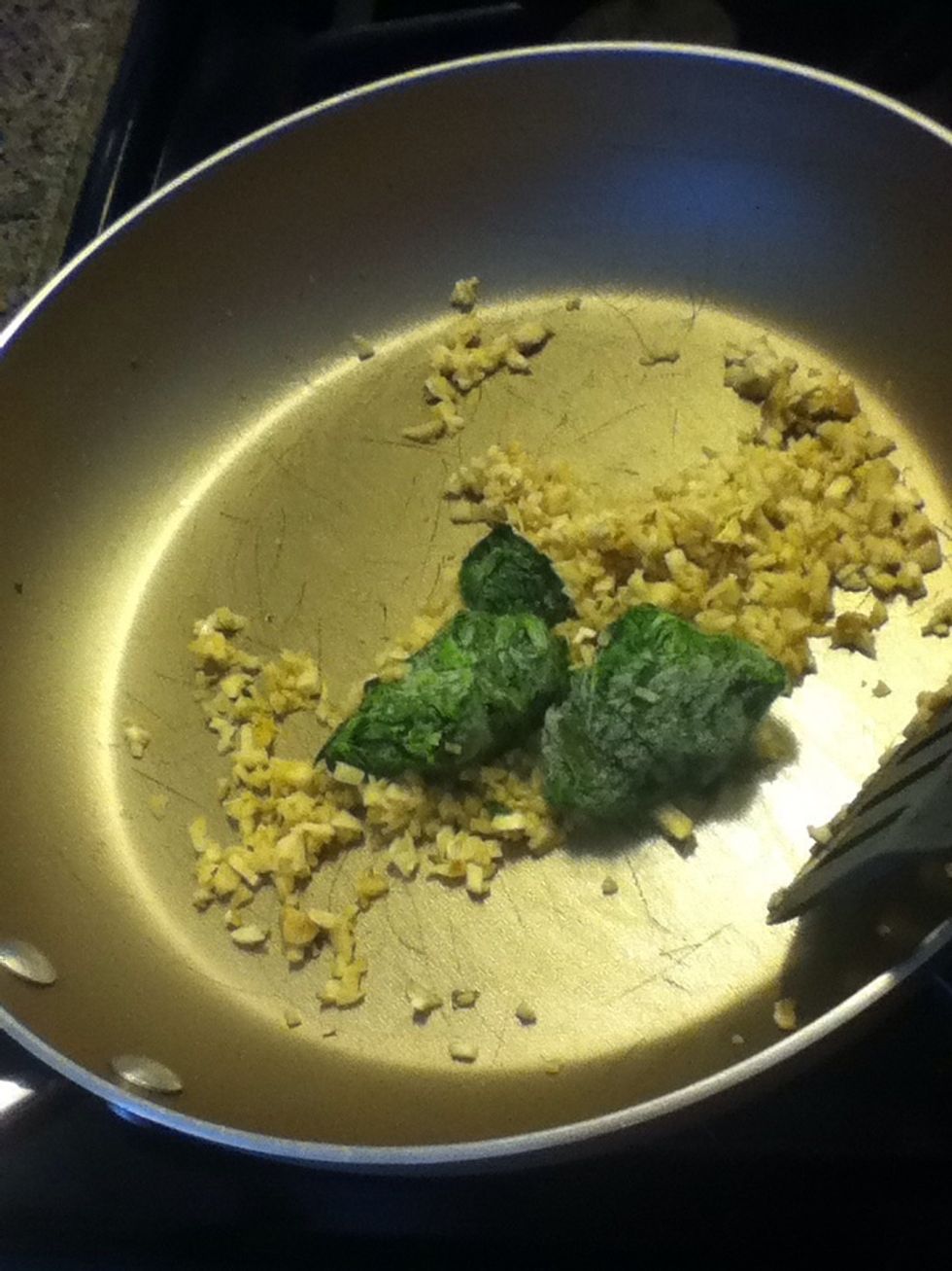 Now I'm adding chopped spinach. I used frozen one since I didn't have fresh one and it's easier! Add salt and black pepper to taste.