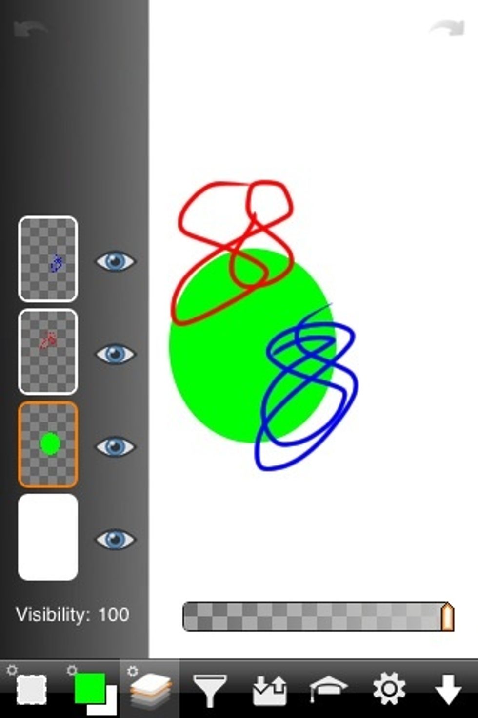 Now I've moved the green layer to the bottom just above the white background layer.