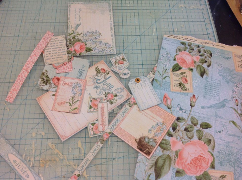 Now I will share how I did the month of June as well.  This was my favorite sheets. So pretty. Again I fussy cut all the imagery I wanted to use.