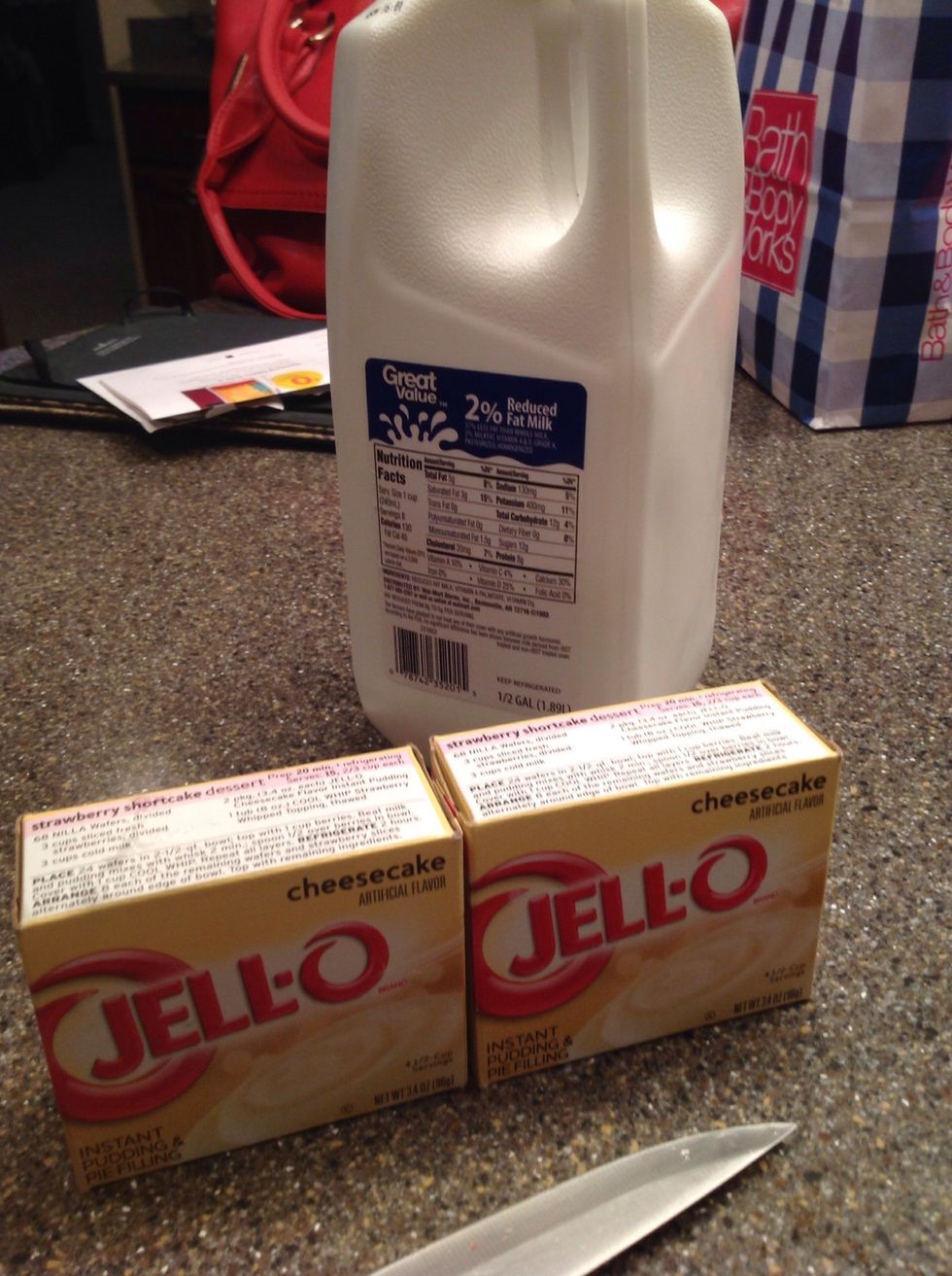 Now if u can't find the big box of pudding get 2 small boxes and do two and a half cups of milk