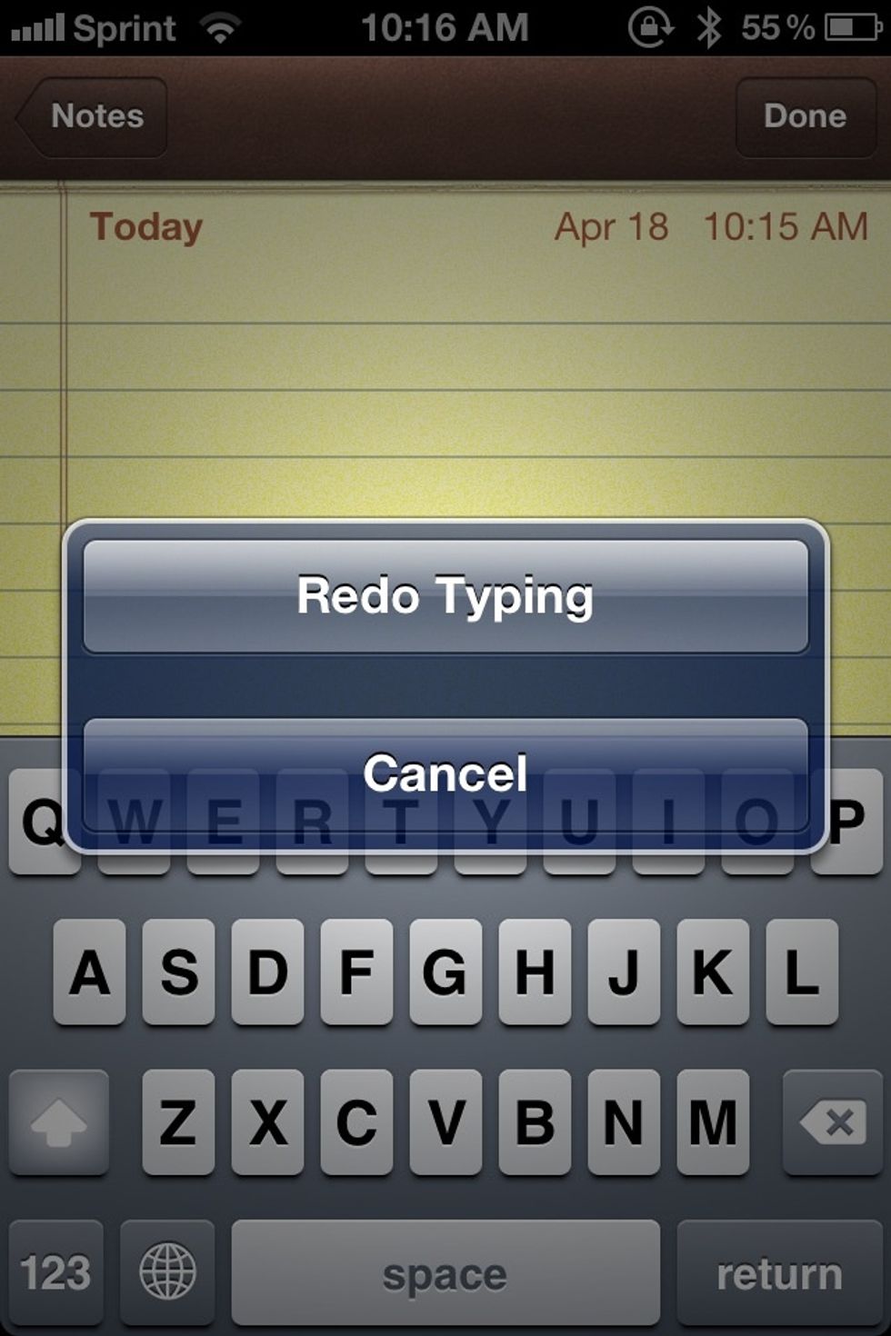 Now if you wanna redo the typing. Just shake the screen again and redo typing will appear