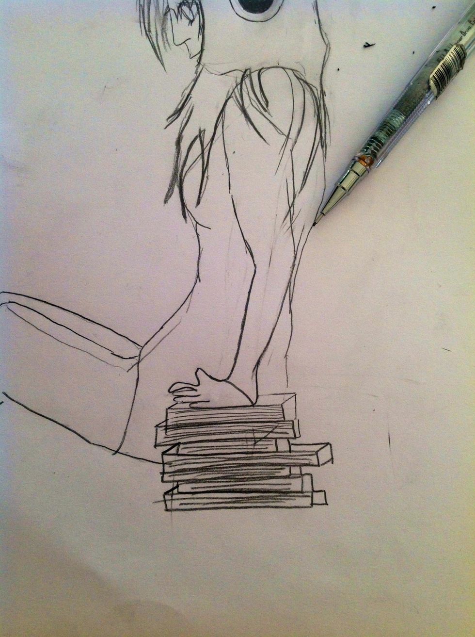 Now if you want to let the girl like she is putting her hands on the books you should make her hand not straight....