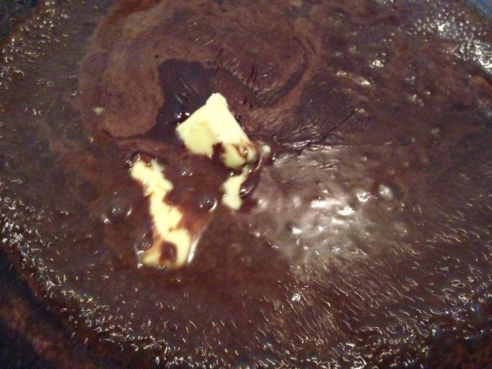 now in pan having ganache add butter for adding glaze