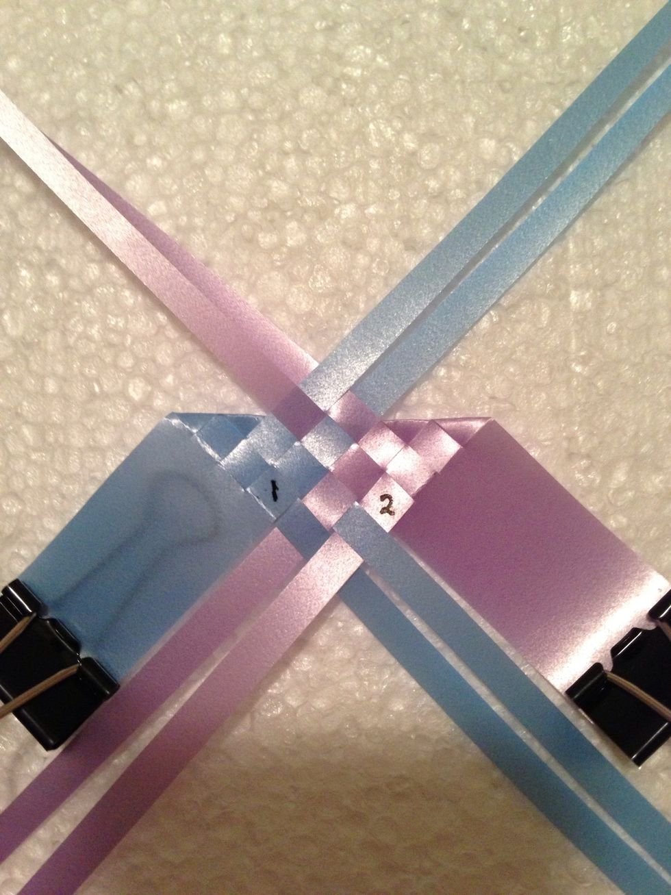 Now interlace the 4 strips on top & bottom.  Won't interlace if 1&2 are not interlaced in opposite.