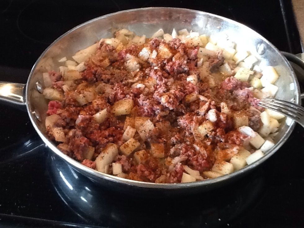 Now is when I like to add the chili powder. Sprinkle it on top to get a nice color all over. I usually used between a half tablespoon and a full tablespoon.