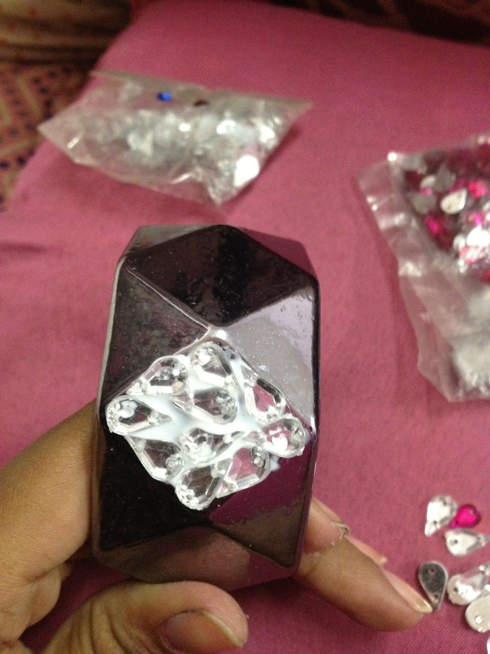 Now it's all stuck together but still small spaces left from where u can see the glue