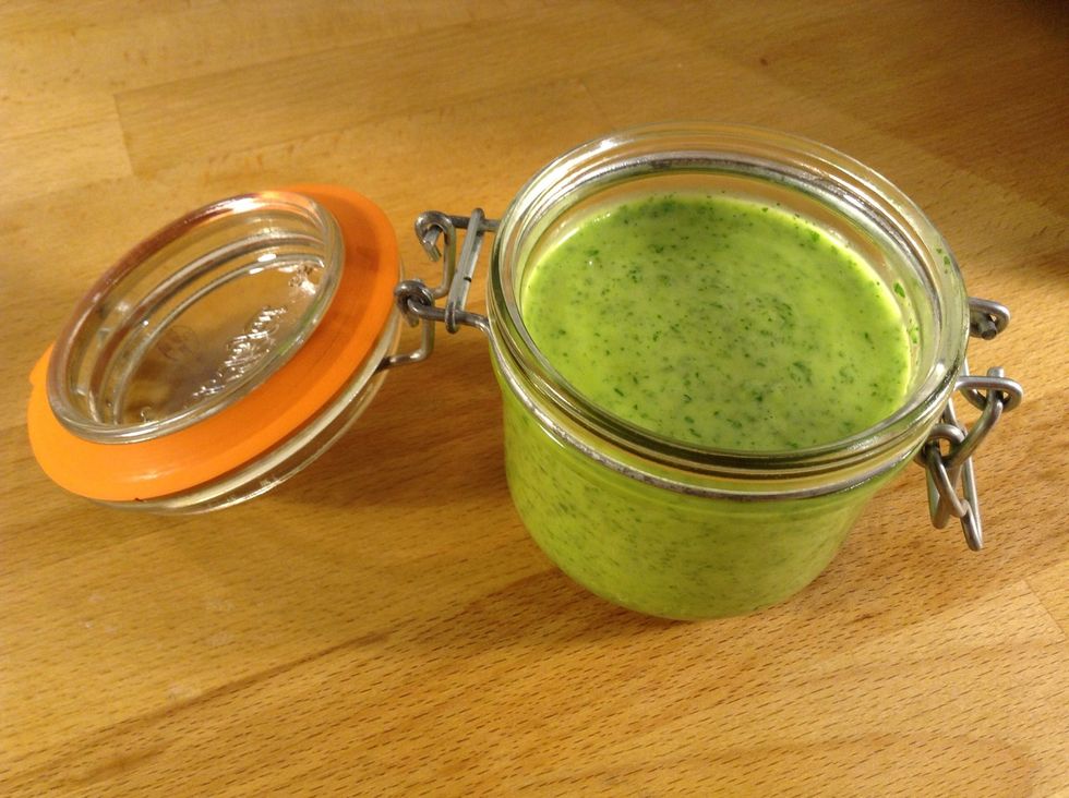 Now it's ready to eat with potatoes, meat, chicken, fish and rabbit. You can also use it for marinating. If you want it spicy, use a green spicy pepper