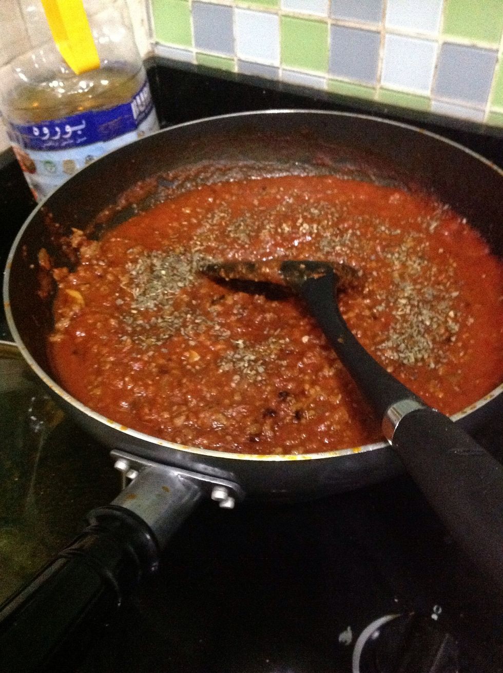 Now it's time to add the dried herbs. Mix it and taste. Check for seasoning and adjust. Add salt and pepper as much as necessary. Taste again!