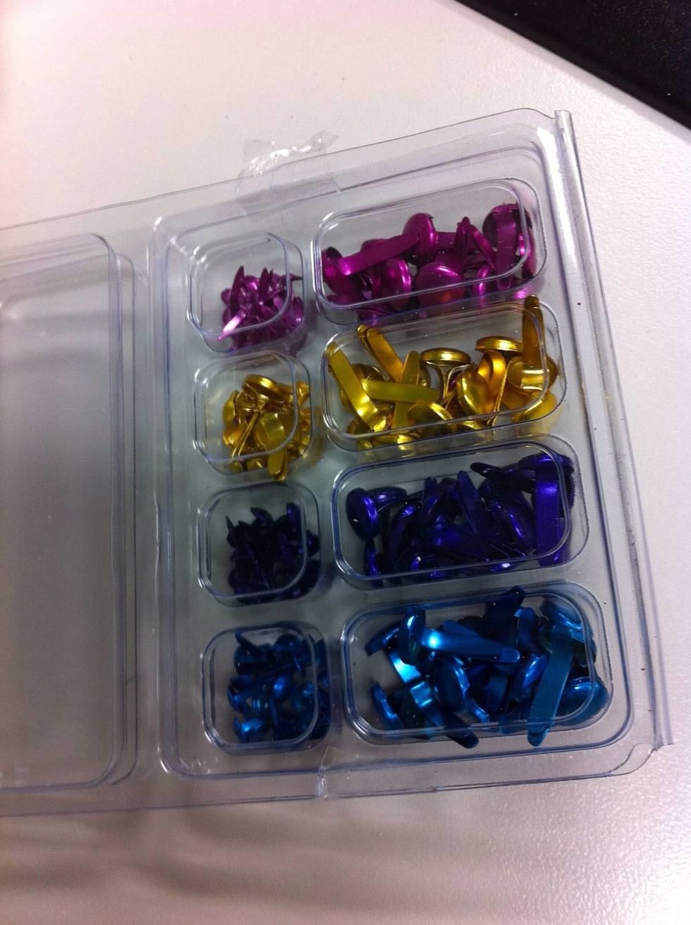 Now it's time to assemble your flower. You can used glue or these colored brads I found at Target.