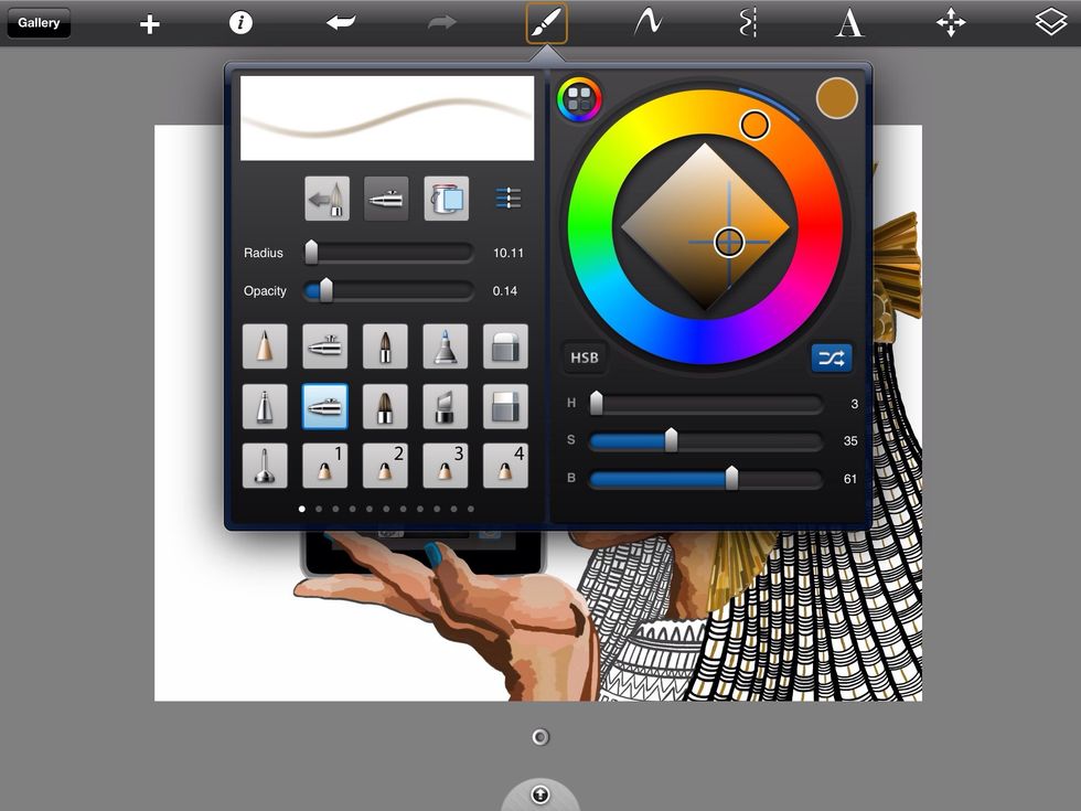 Now it's time to blend her skin tones. I choose the airbrush tool and reduce the opacity to about 15 to 20%.