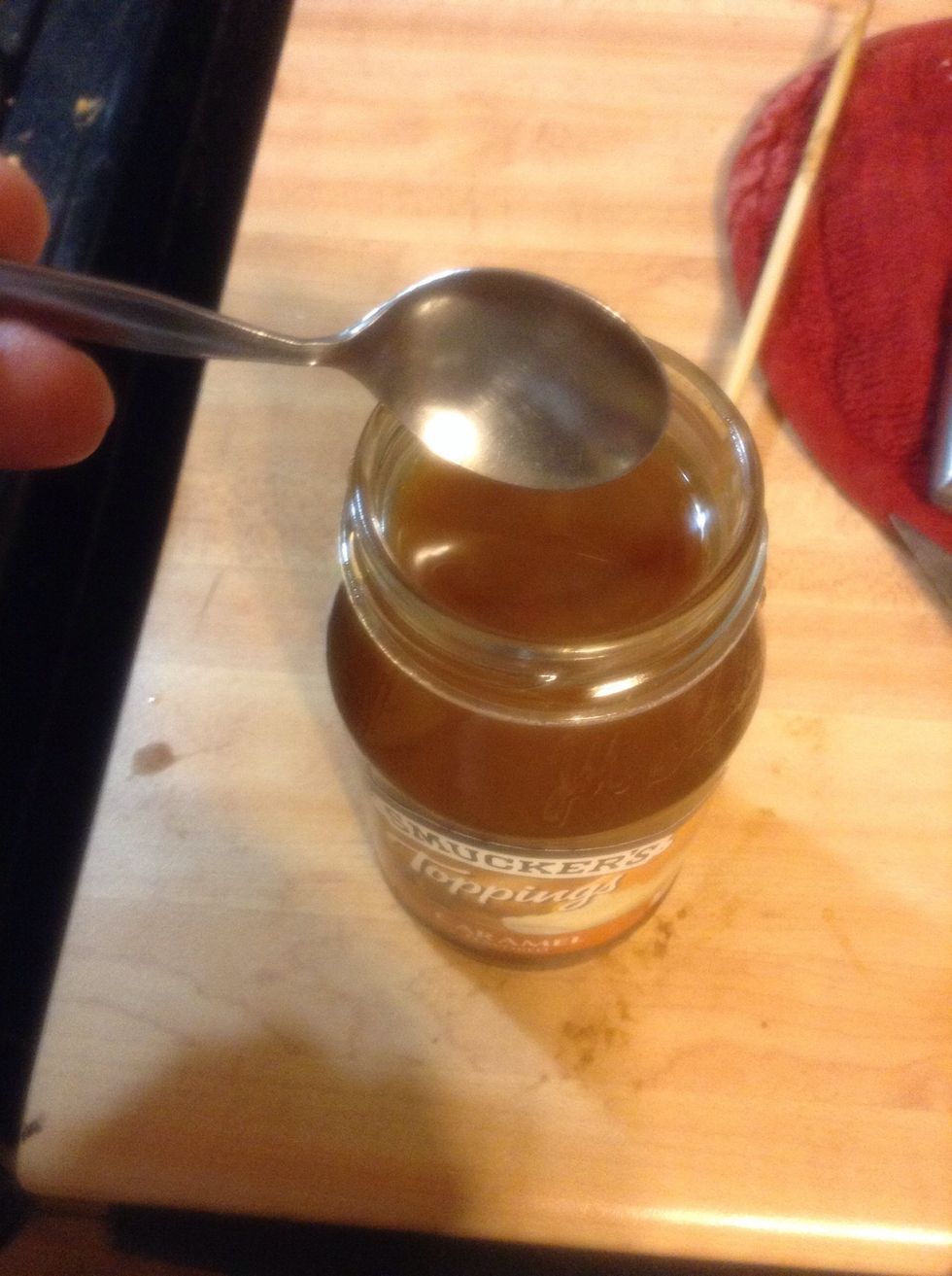 Now it's time to glaze! I used a baby spoon to drizzle the caramel topping over the Cronuts!