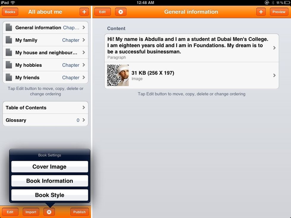 Now it's time to publish. Click on the cog symbol and select cover image.