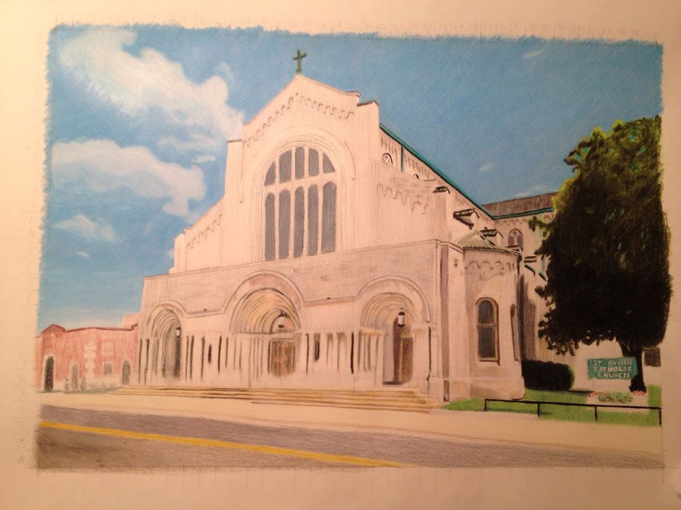 Now it's time to start shading and darkening the front of the church
