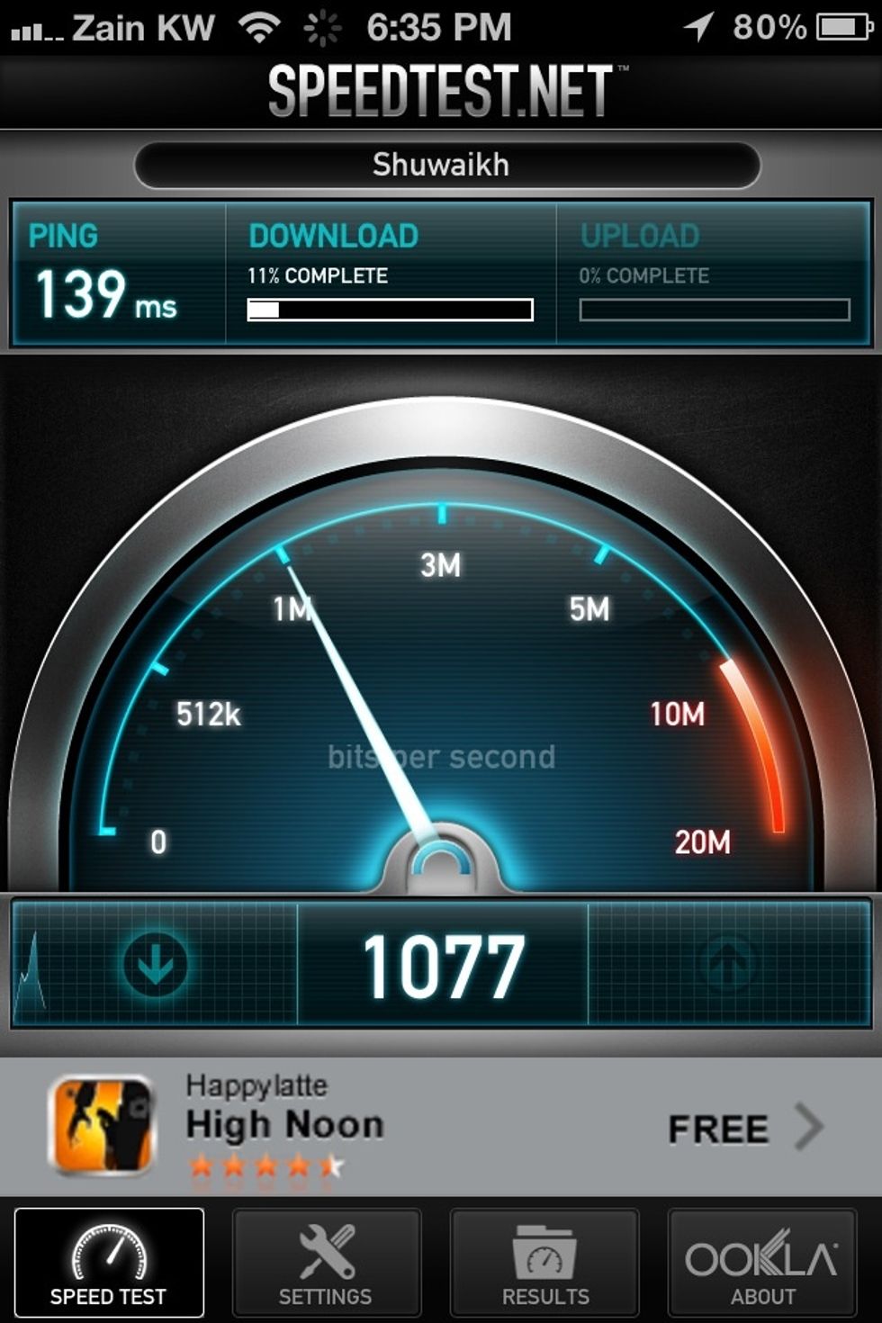Now it should test your ping , download speed , and upload speed .